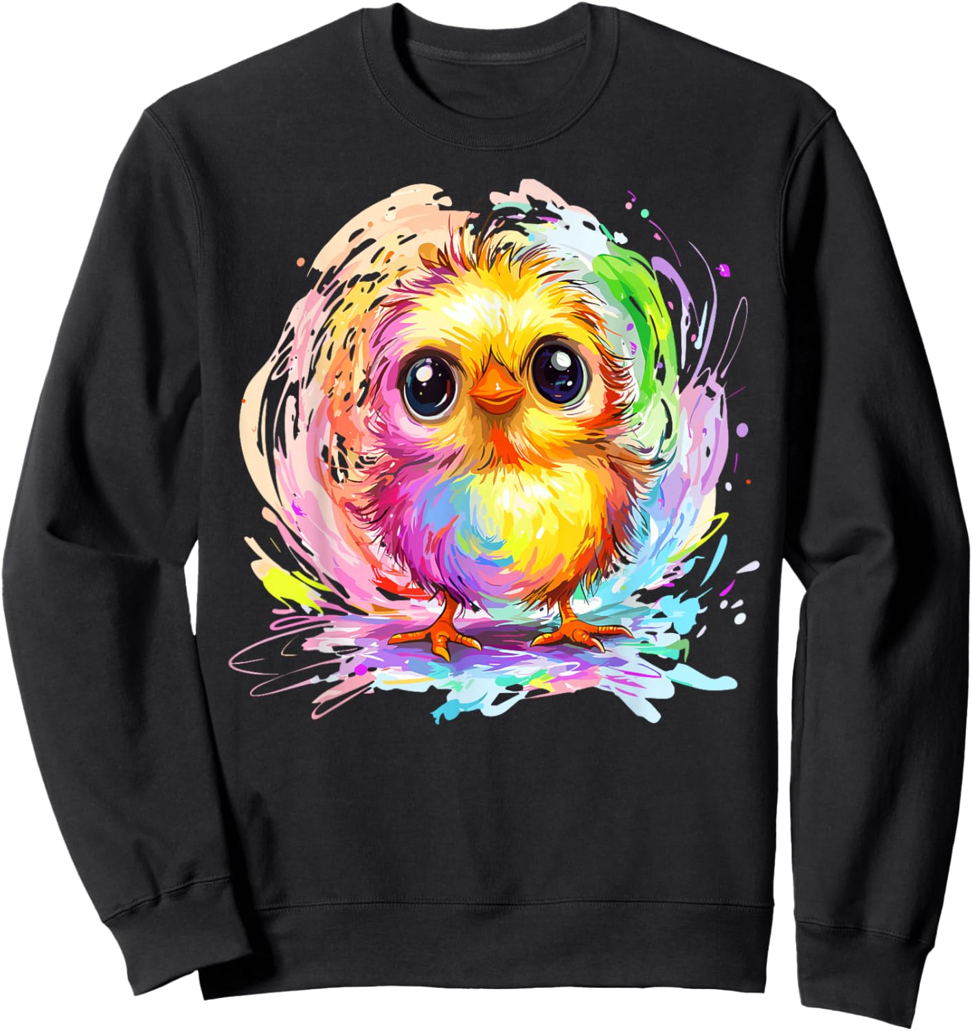 Cute Colorful Chick Rainbow Splash Sweatshirt - Sweatshirt | Black