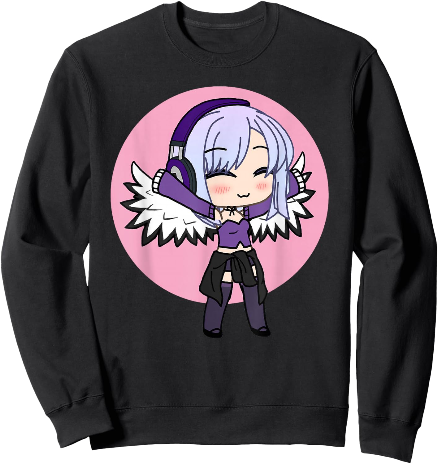 Cute Chibi Style Kawaii Anime Girl with Wings Sweatshirt - Sweatshirt | Black