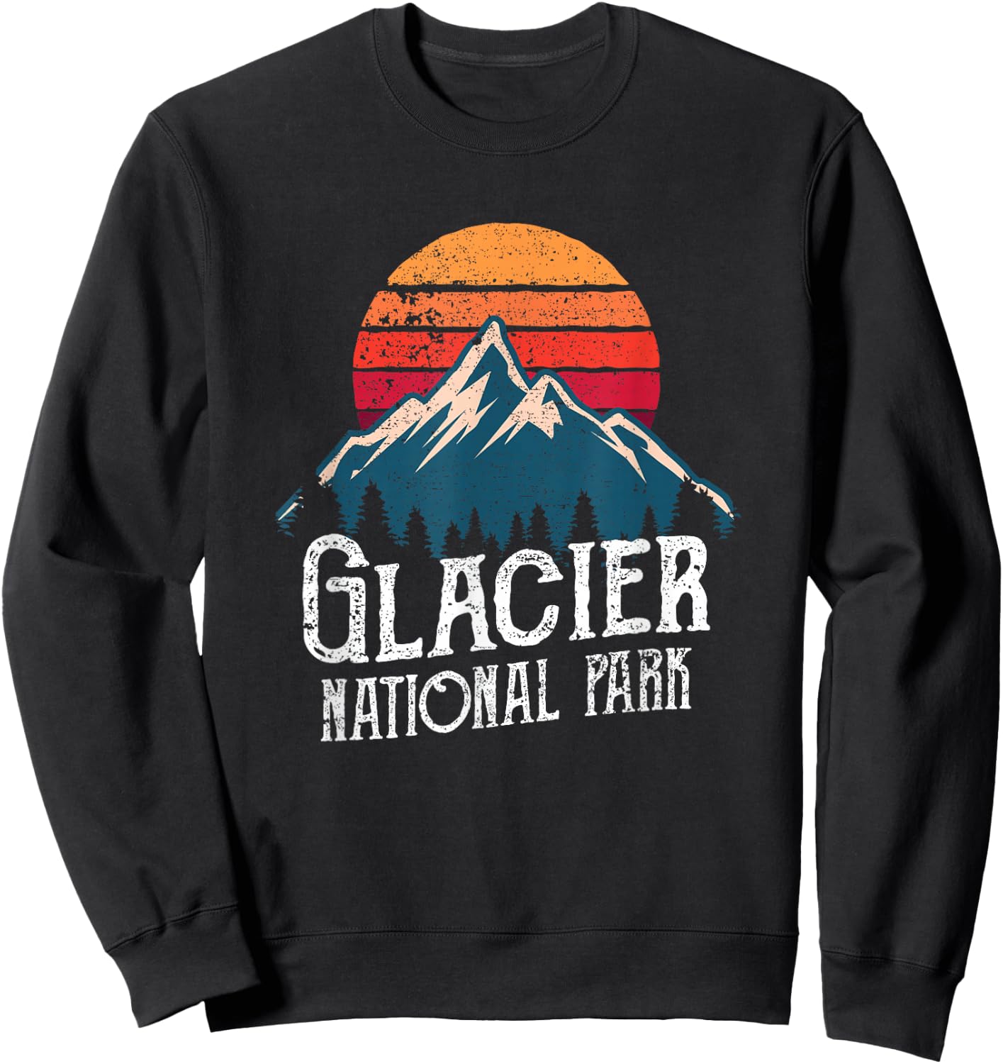 Retro Vintage Glacier National Park Montana Mountain T Shirt Sweatshirt - Sweatshirt | Black