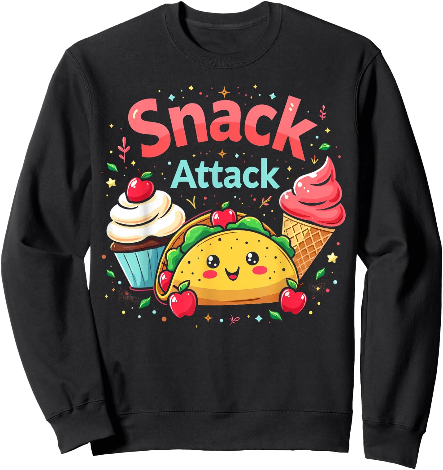 Snack Attack Kawaii Cute Food Lovers Sweatshirt - Sweatshirt | Black