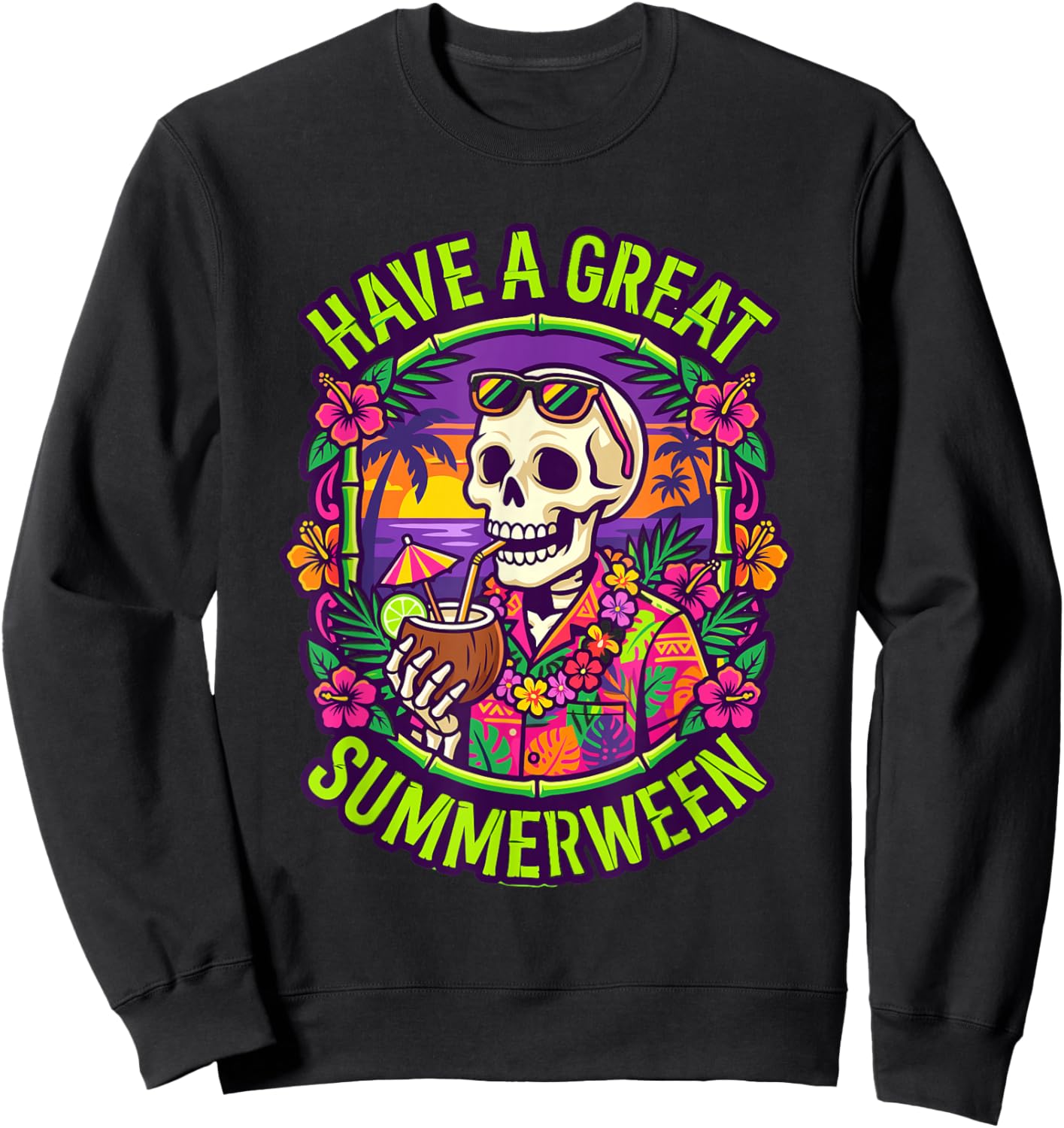 Vintage Retro Skeleton Have A Great Summerween Sweatshirt - Sweatshirt | Black