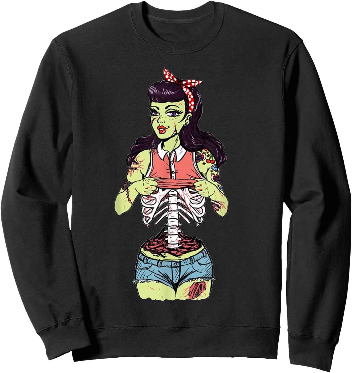 Zombie Pin Up Girl Sweatshirt - Sweatshirt | Black