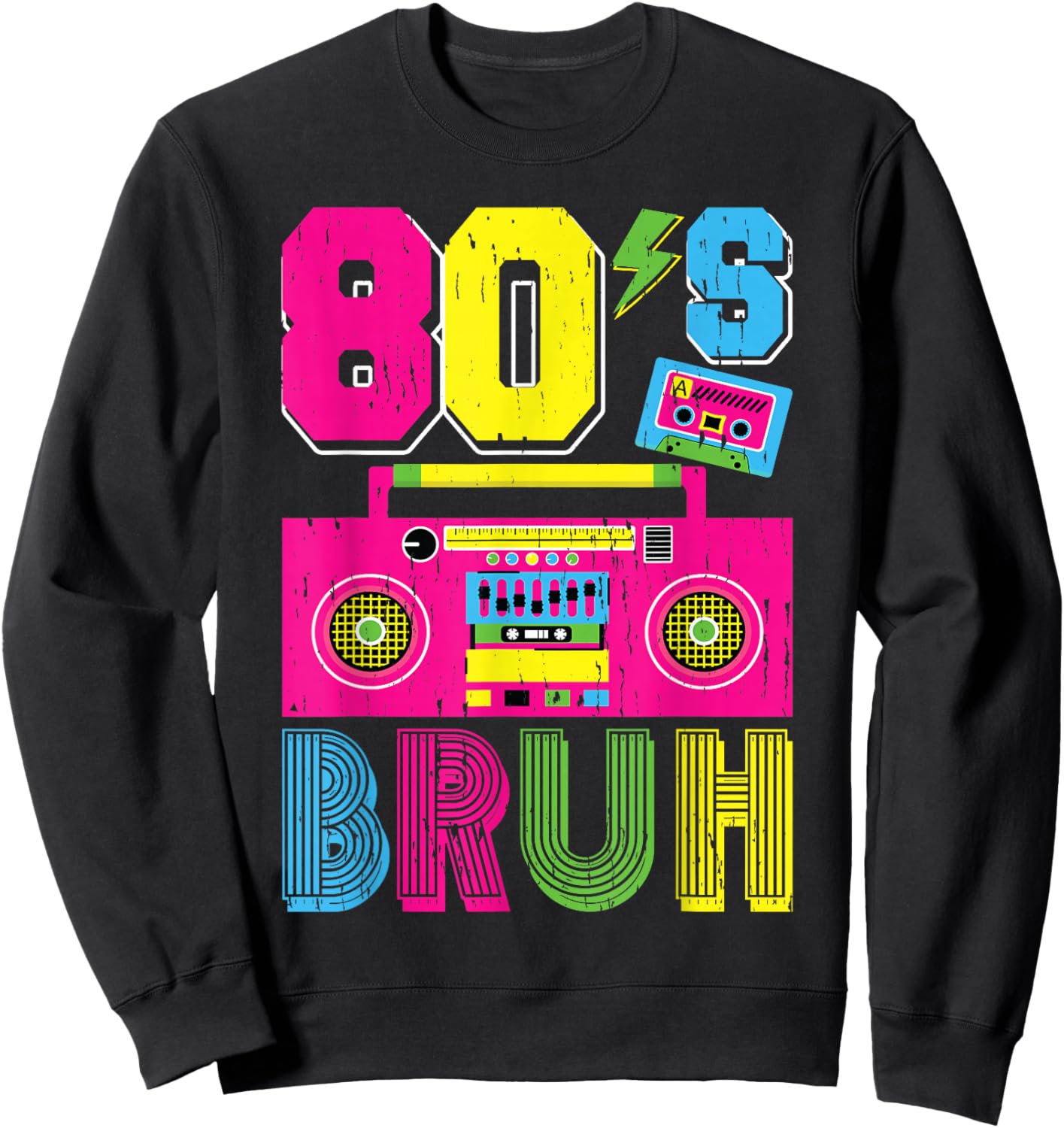 Retro 80s Bruh Outfits for Boys 1980s Party Outfit Eighties Sweatshirt - Sweatshirt | Black