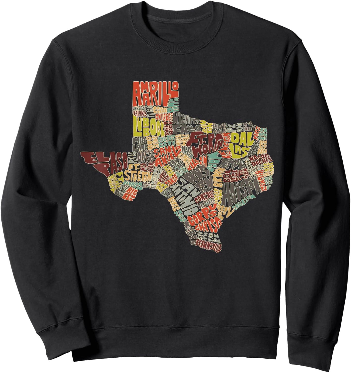 Collage of Texas States Artistic Texas Sweatshirt - Sweatshirt | Black
