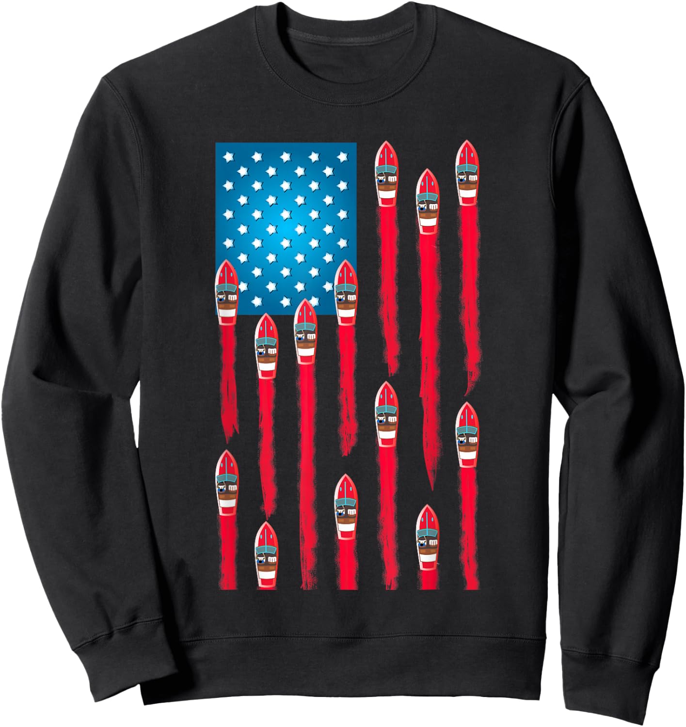 Speed Boat Flag Design, Patriotic American Flag Sweatshirt - Sweatshirt | Black