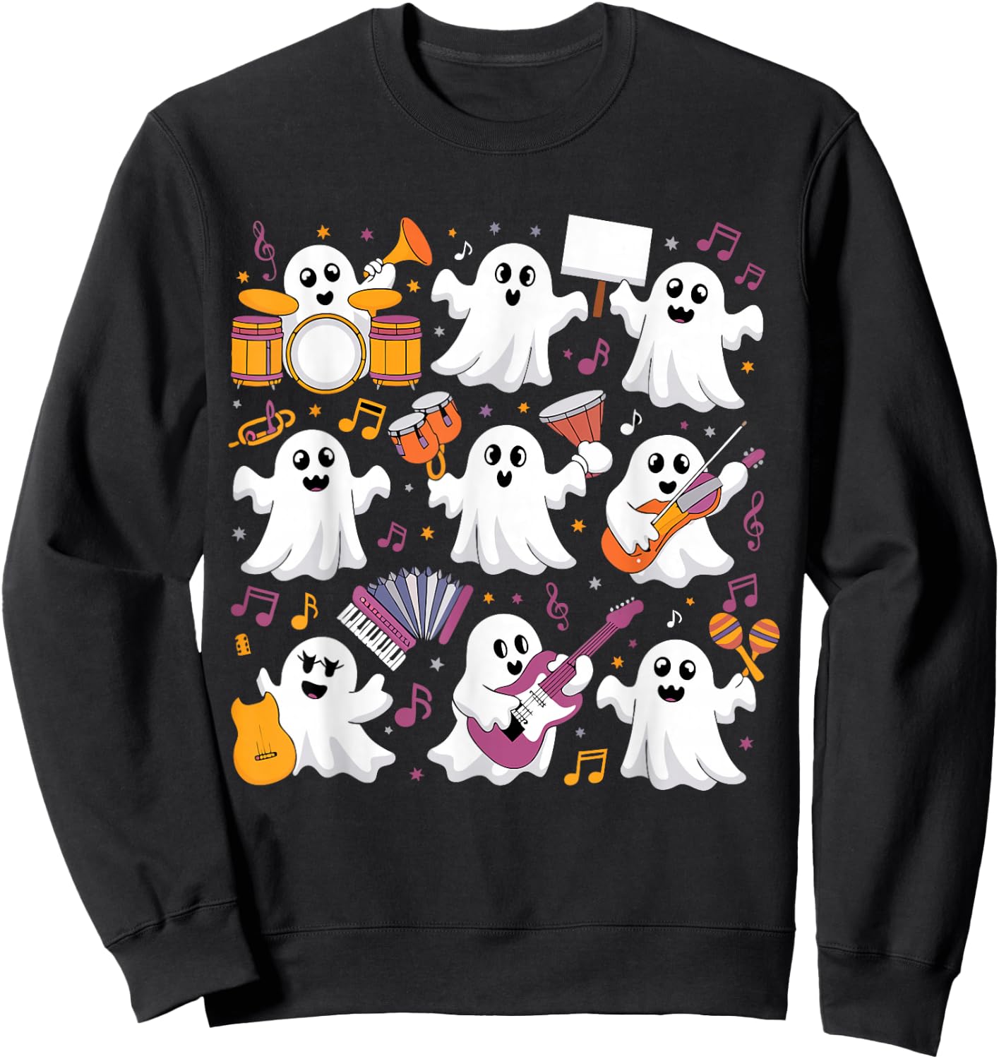 Halloween Ghost Music Teacher Playing Instruments Sweatshirt - Sweatshirt | Black