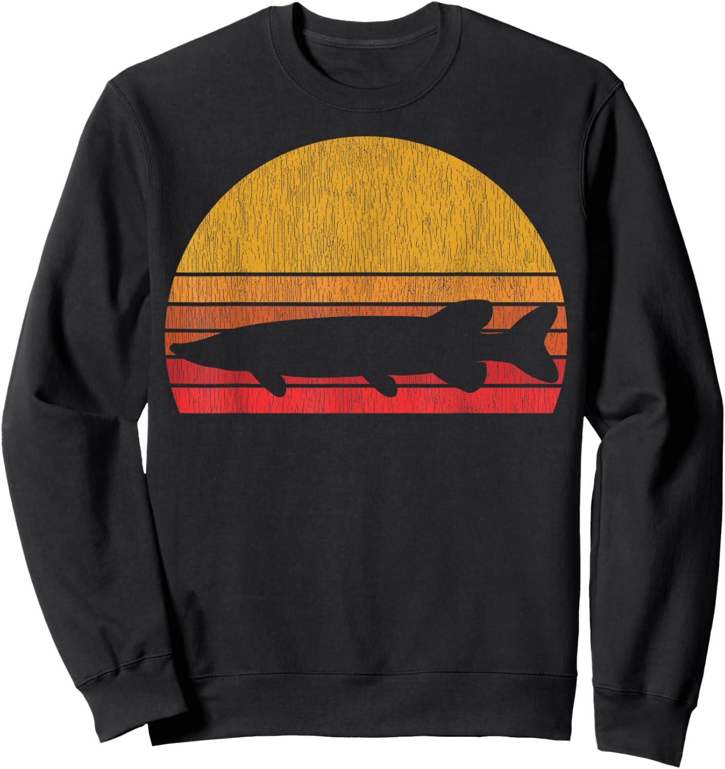 Northern Pike Retro Fishing Outline Fisherman Gift Sweatshirt - Sweatshirt | Black