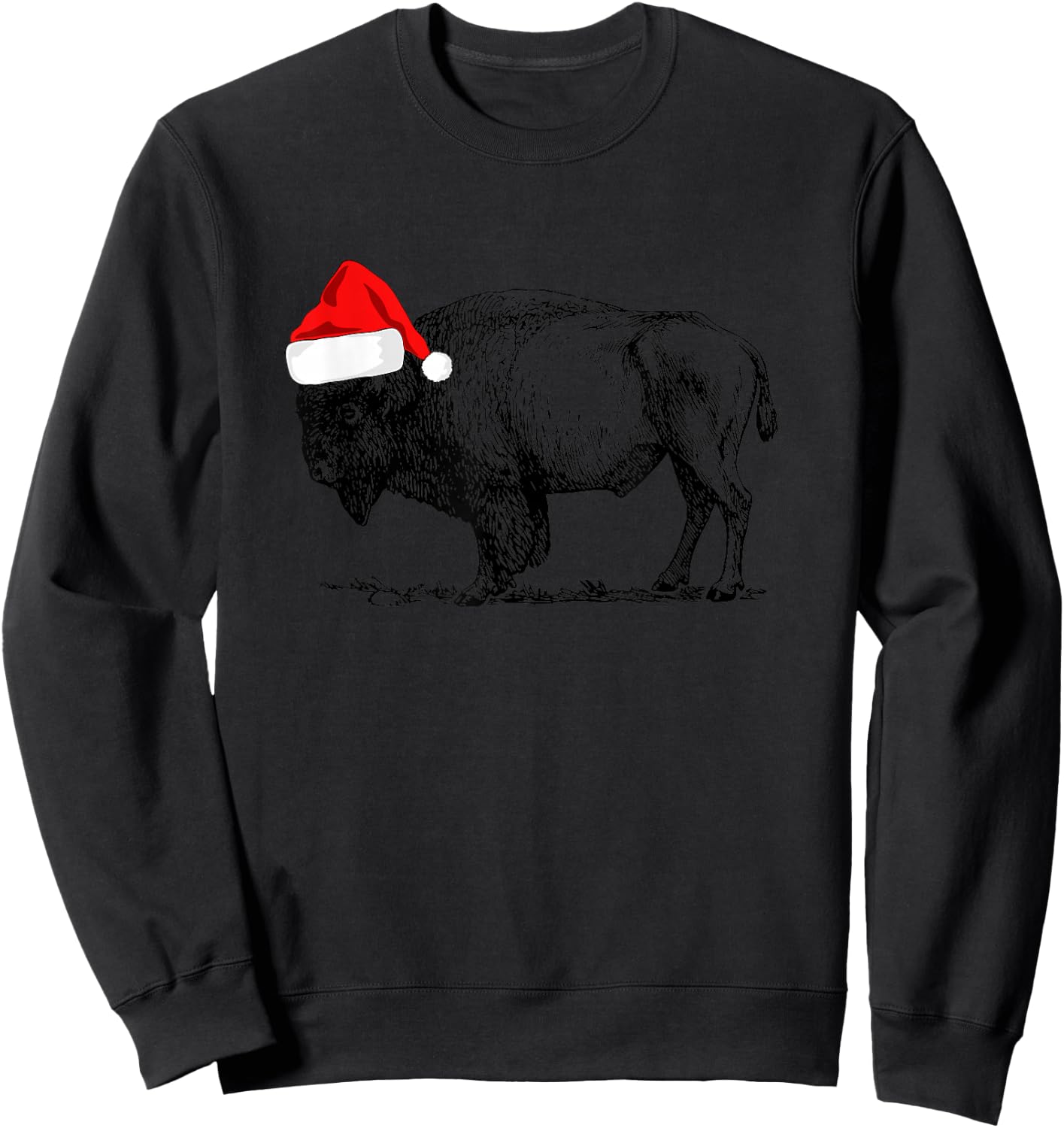 Buffalo Bison Christmas: Buffalo in Santa Hat Sweatshirt - Sweatshirt | Black