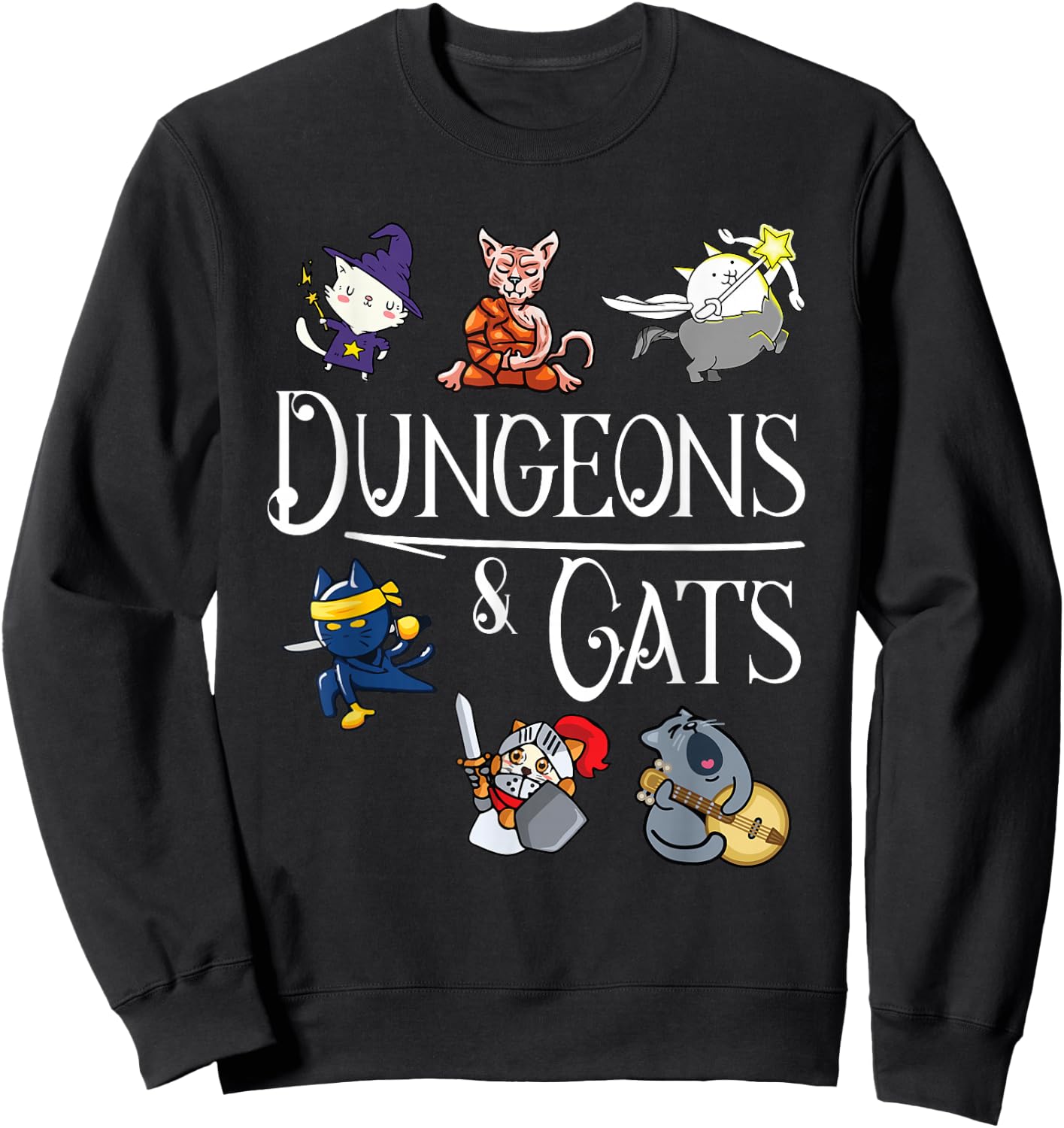Dungeons and Cats Funny Dragon Cat Kitten Lover Kitty Gift Small Sweatshirt - Sweatshirt | Black
