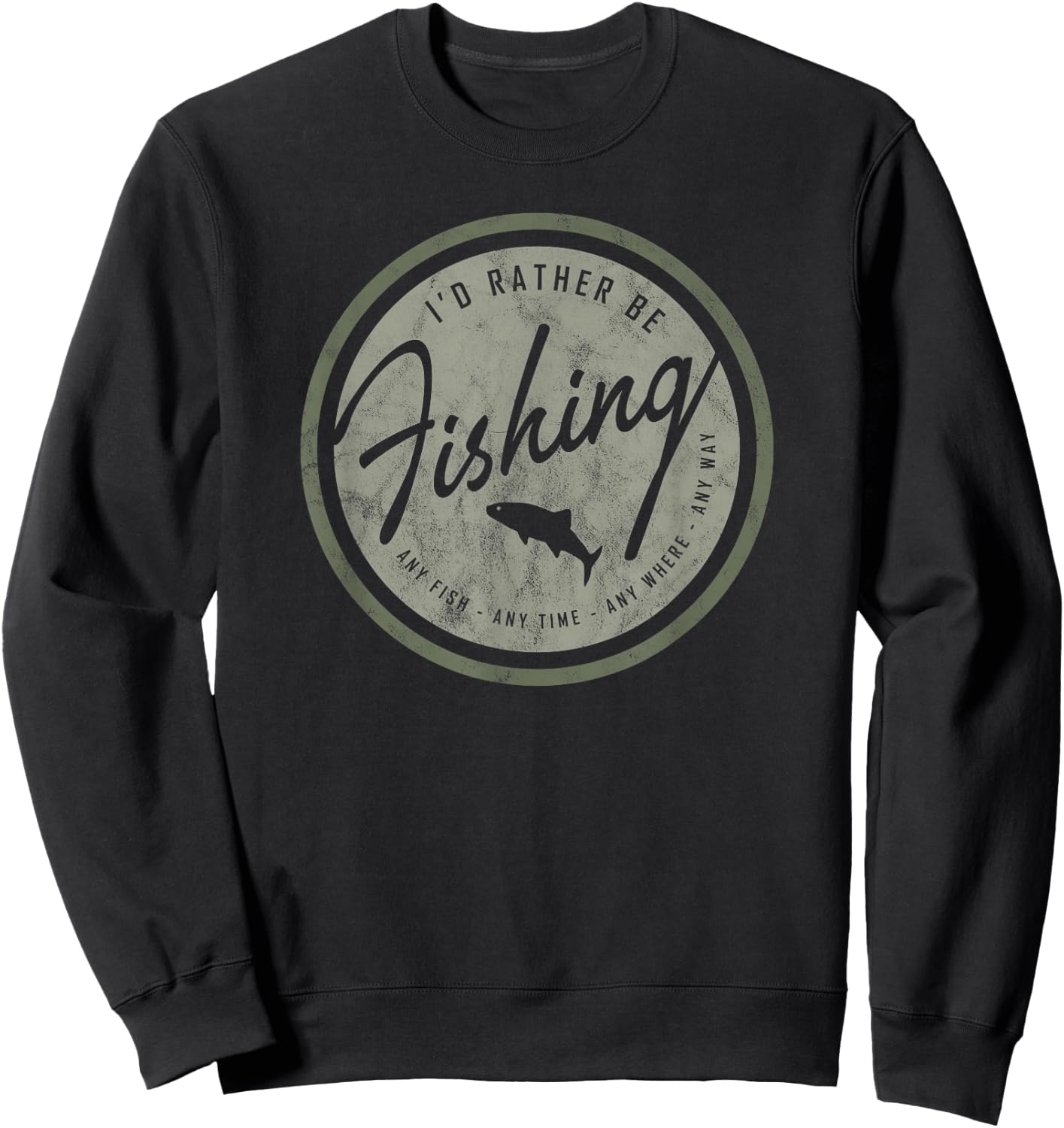 River Monkey -Adults Kids Retro Distressed Olive on Dark Fishing Small Black Short Sleeve Sweatshirt - Sweatshirt | Black