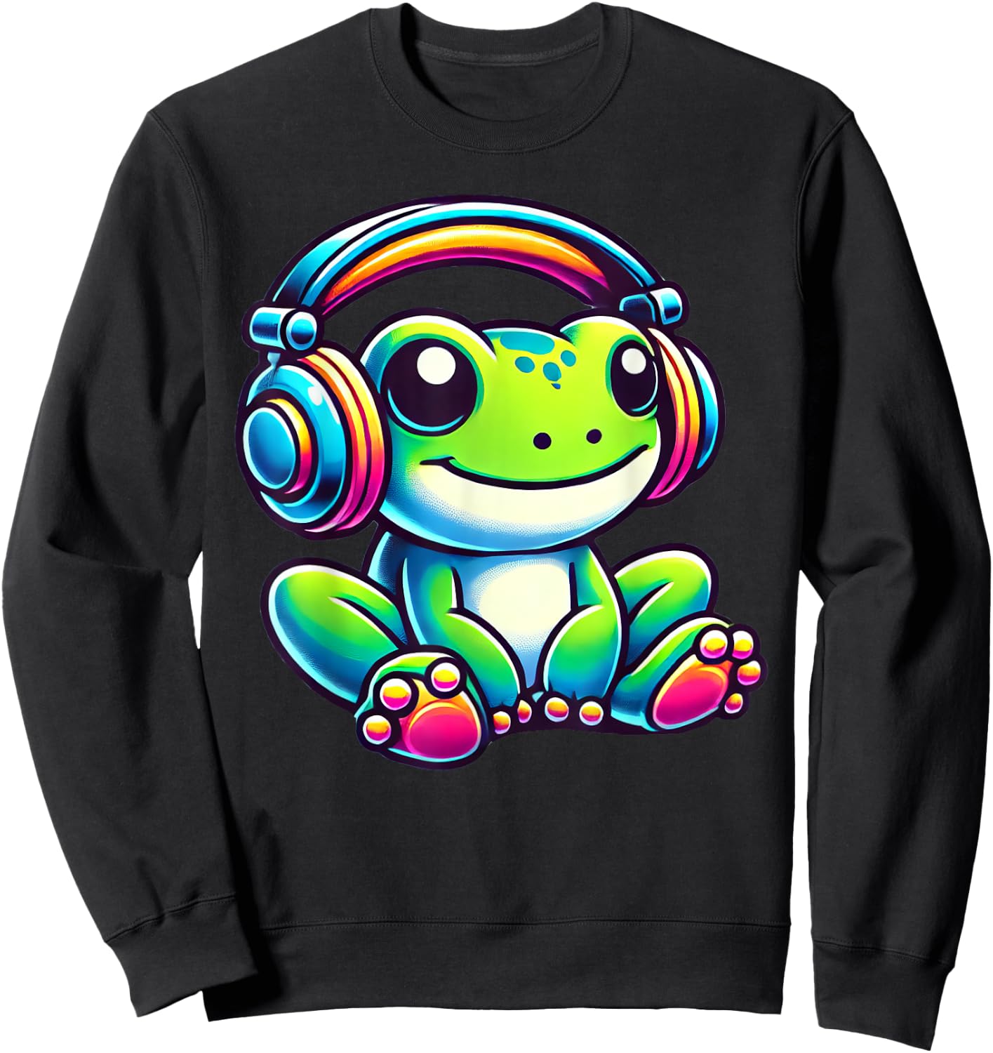 Cute Frog Wearing Headphones Sweatshirt - Sweatshirt | Black