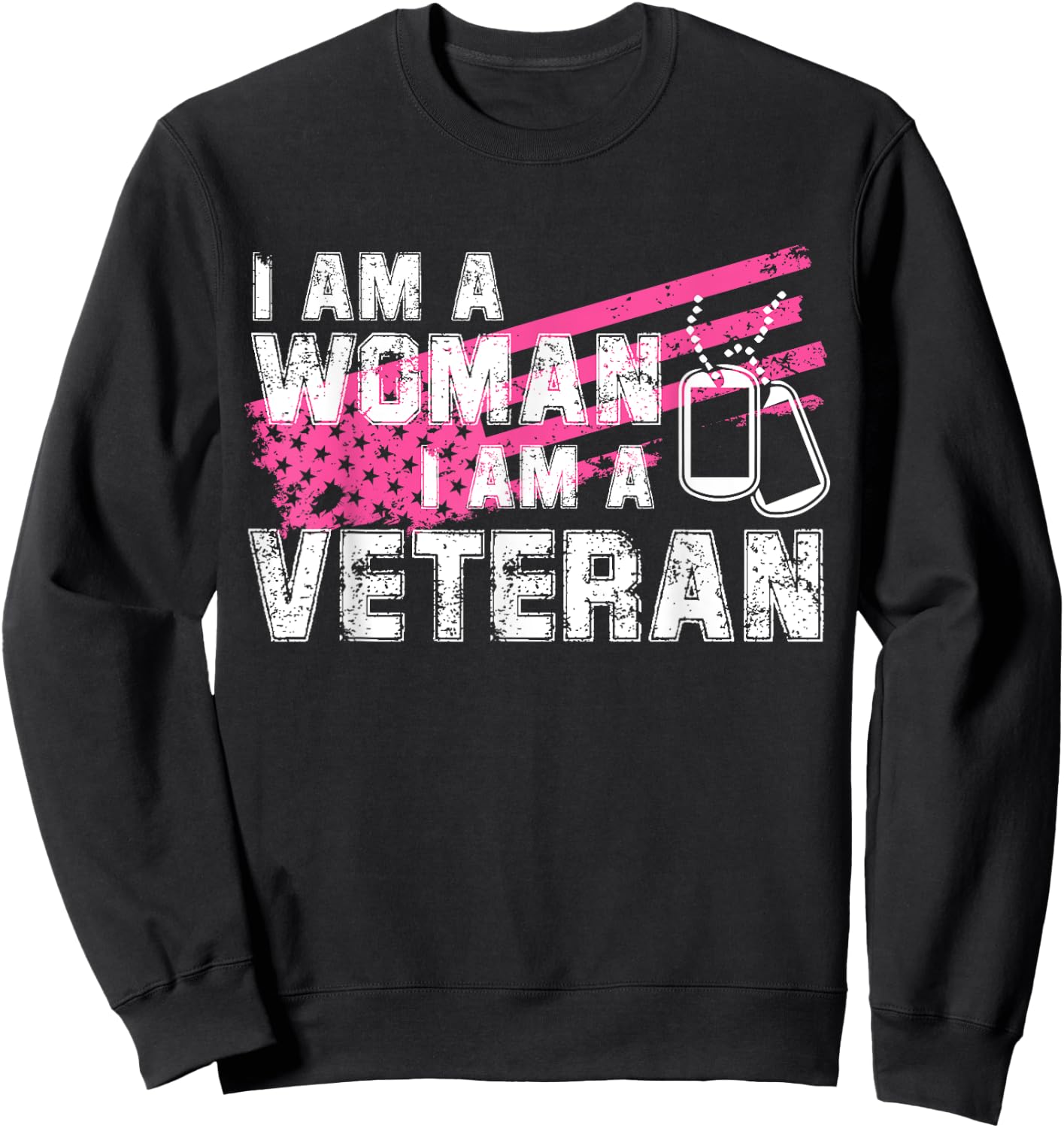 Veteran Female Pink USA Flag Veterans Day Memorial Military Sweatshirt - Sweatshirt | Black
