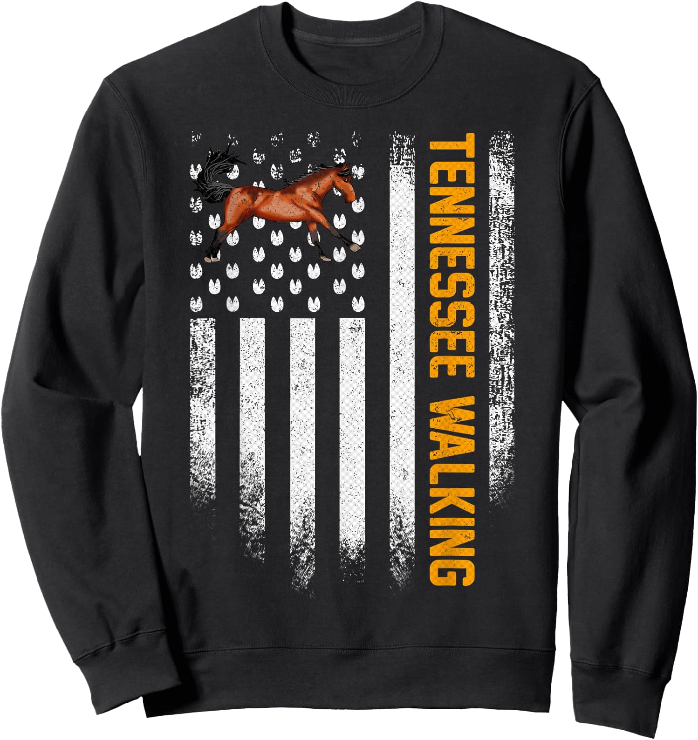 Vintage USA American Flag Tennessee Walking Horse Funny Gift Sweatshirt - Sweatshirt | Black