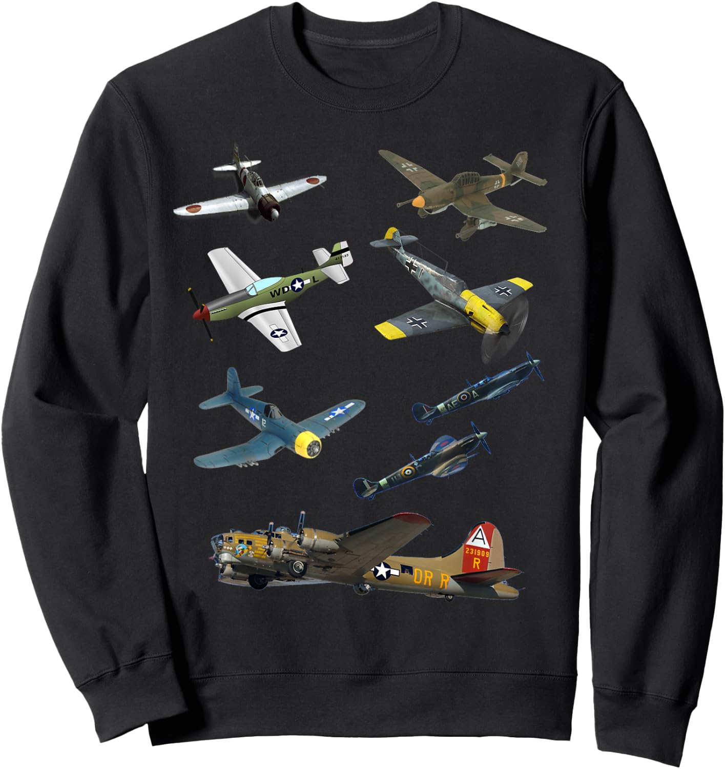 WW2 Planes Warbirds P51 Mustang Spitfire Messerschmitt Sweatshirt - Sweatshirt | Black
