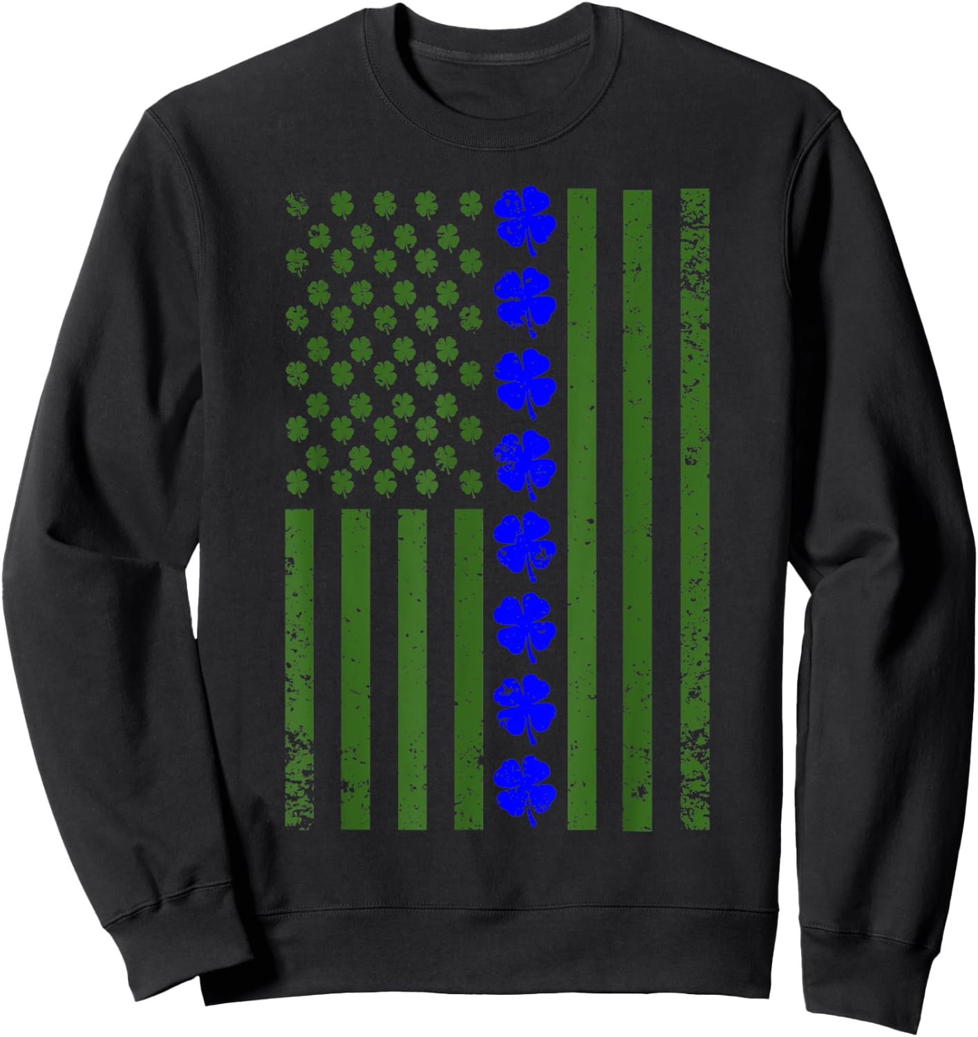 Thin Blue Line Flag Irish American St Patricks Day T Shirt Sweatshirt - Sweatshirt | Black