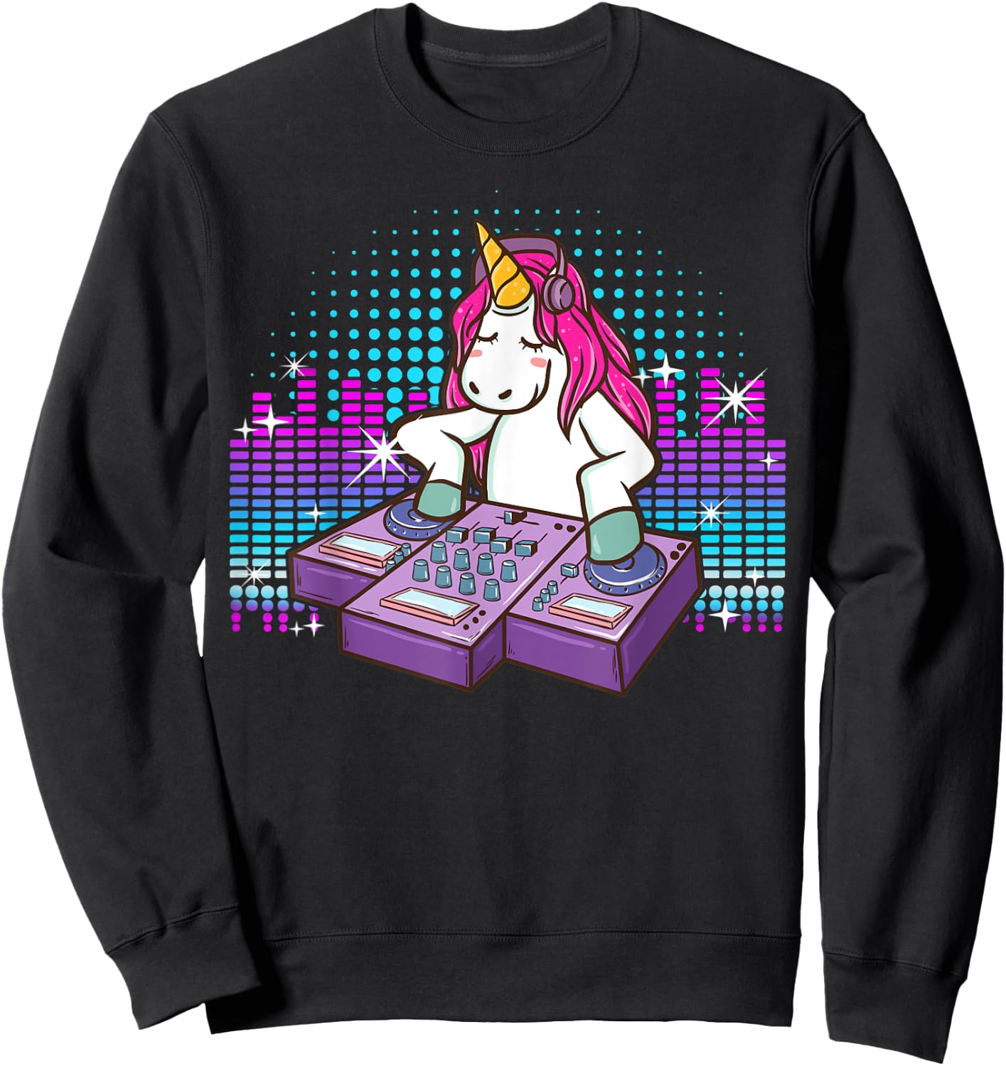 Fun DJ Shirt Unicorn T Shirts DJ Turntable Shirt Rave Shirt Sweatshirt - Sweatshirt | Black