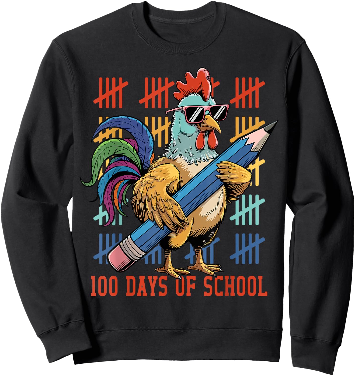 Funny Chicken Lovers Teacher Happy 100 Days of School Sweatshirt - Sweatshirt | Black
