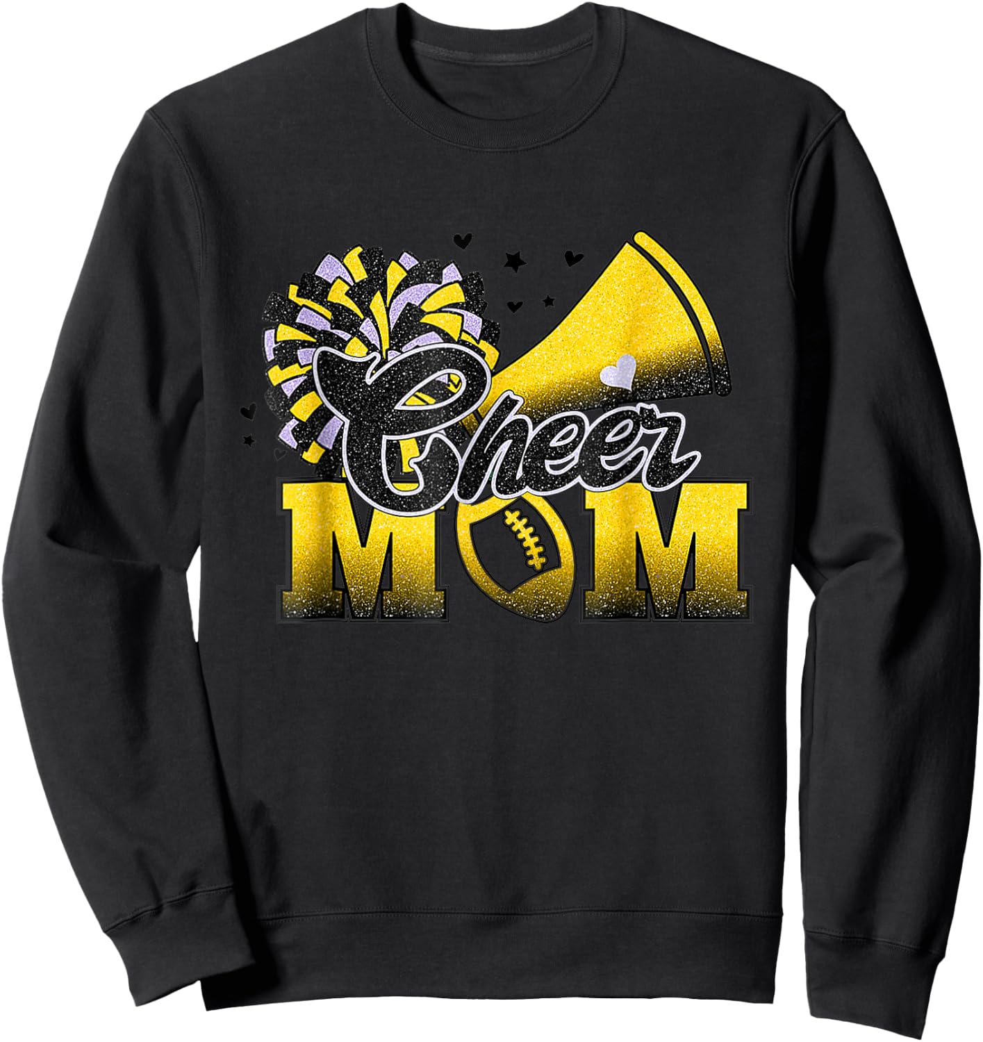 Football Cheer Mom Biggest Fan Cheerleader Black Yellow Gold Sweatshirt - Sweatshirt | Black