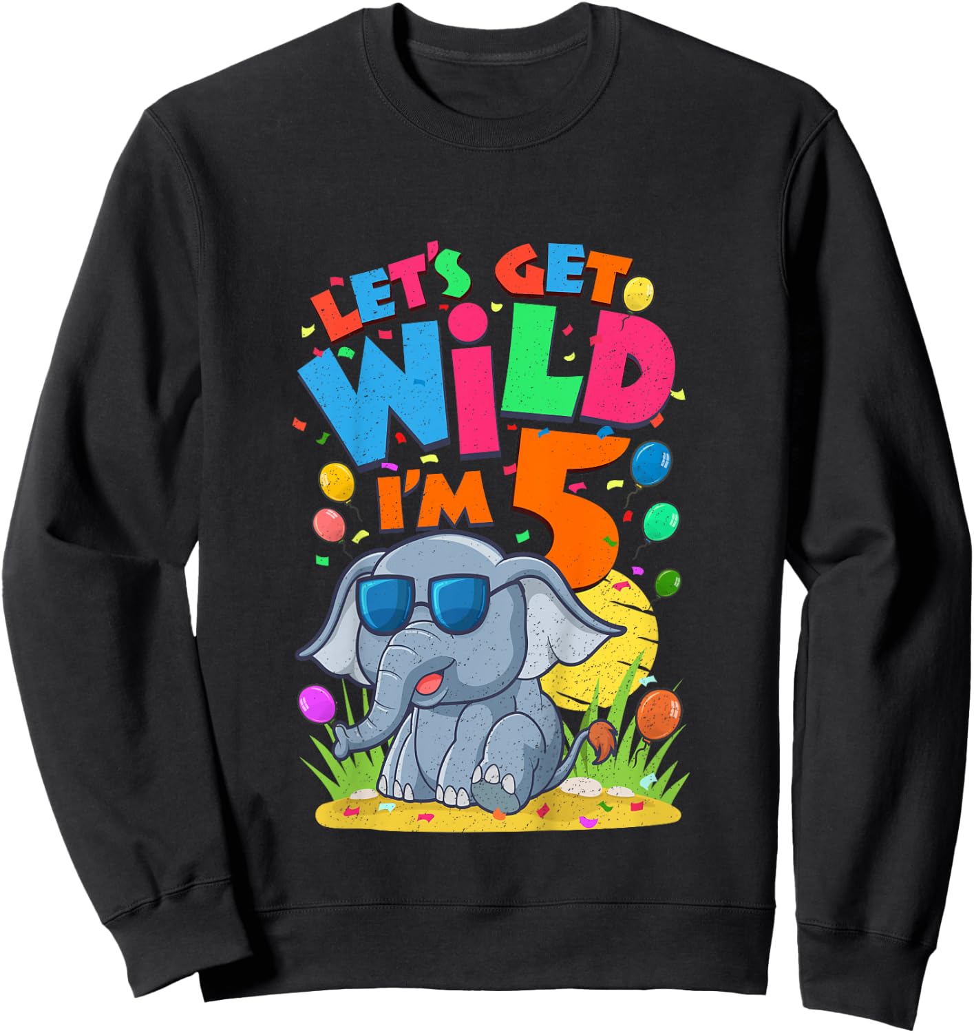 Kids Elephant Birthday Party 5 Year Old Boy 5th BDay Jungle Zoo Sweatshirt - Sweatshirt | Black