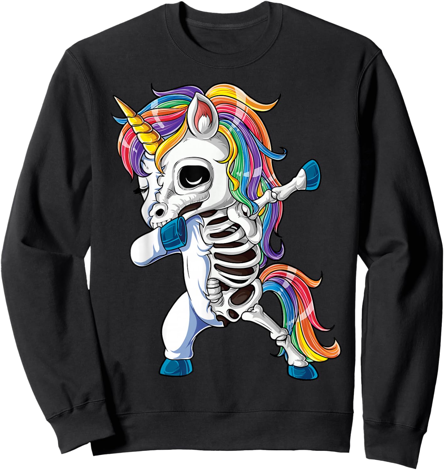 Dabbing Unicorn Skeleton Halloween Girls Boys Women Dab Sweatshirt - Sweatshirt | Black