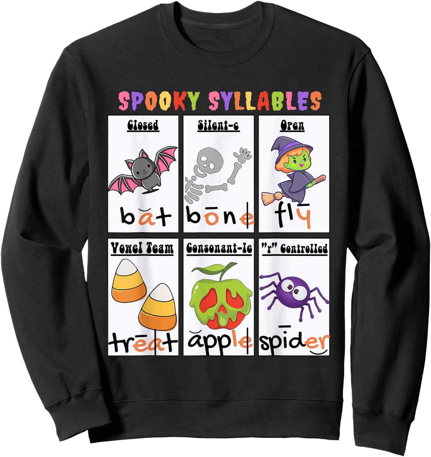 Spooky Syllables Funny Halloween Sweatshirt - Sweatshirt | Black