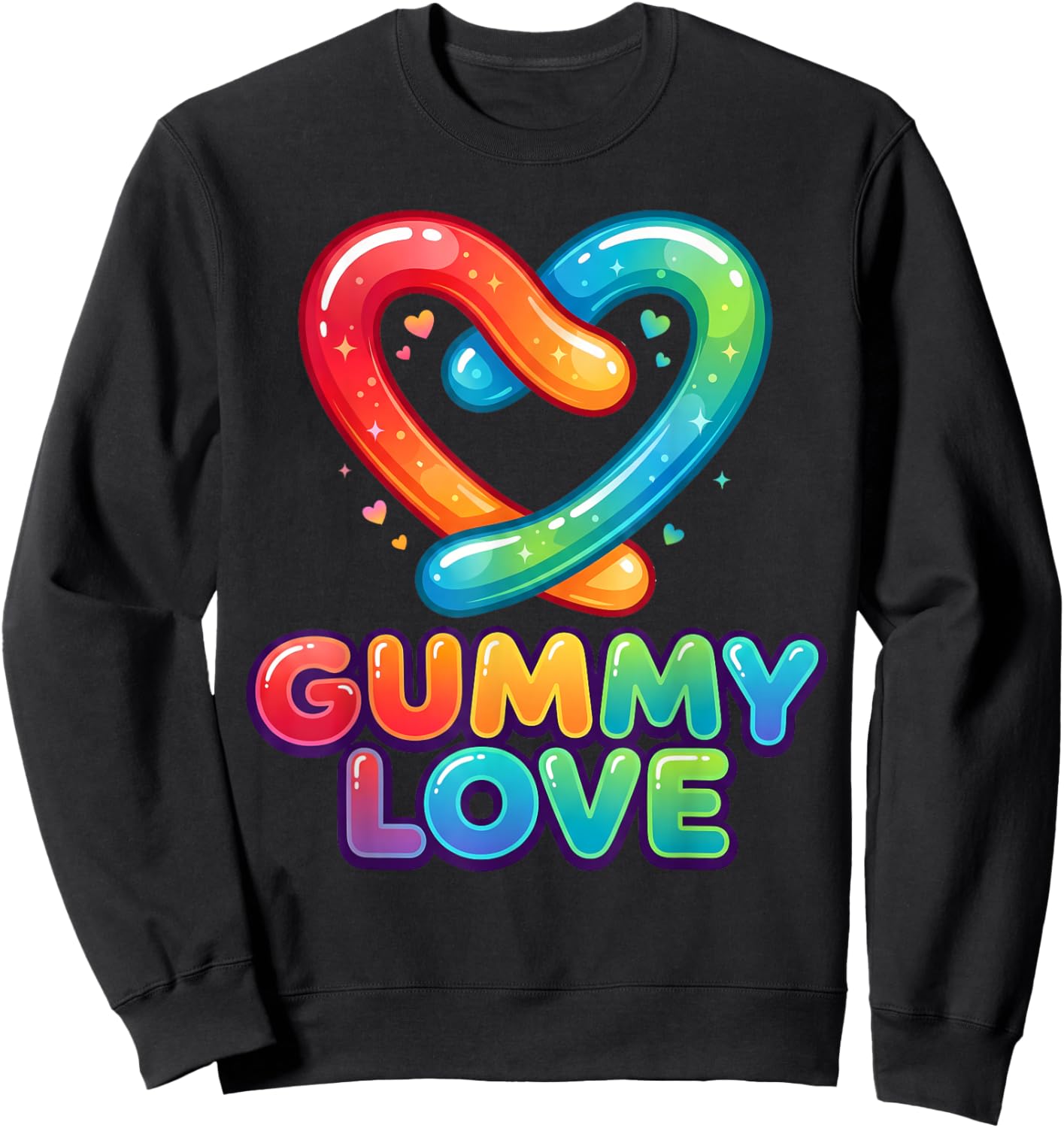 Gummy Love Worms Heart Cute Candy Valentine Graphic Sweatshirt - Sweatshirt | Black