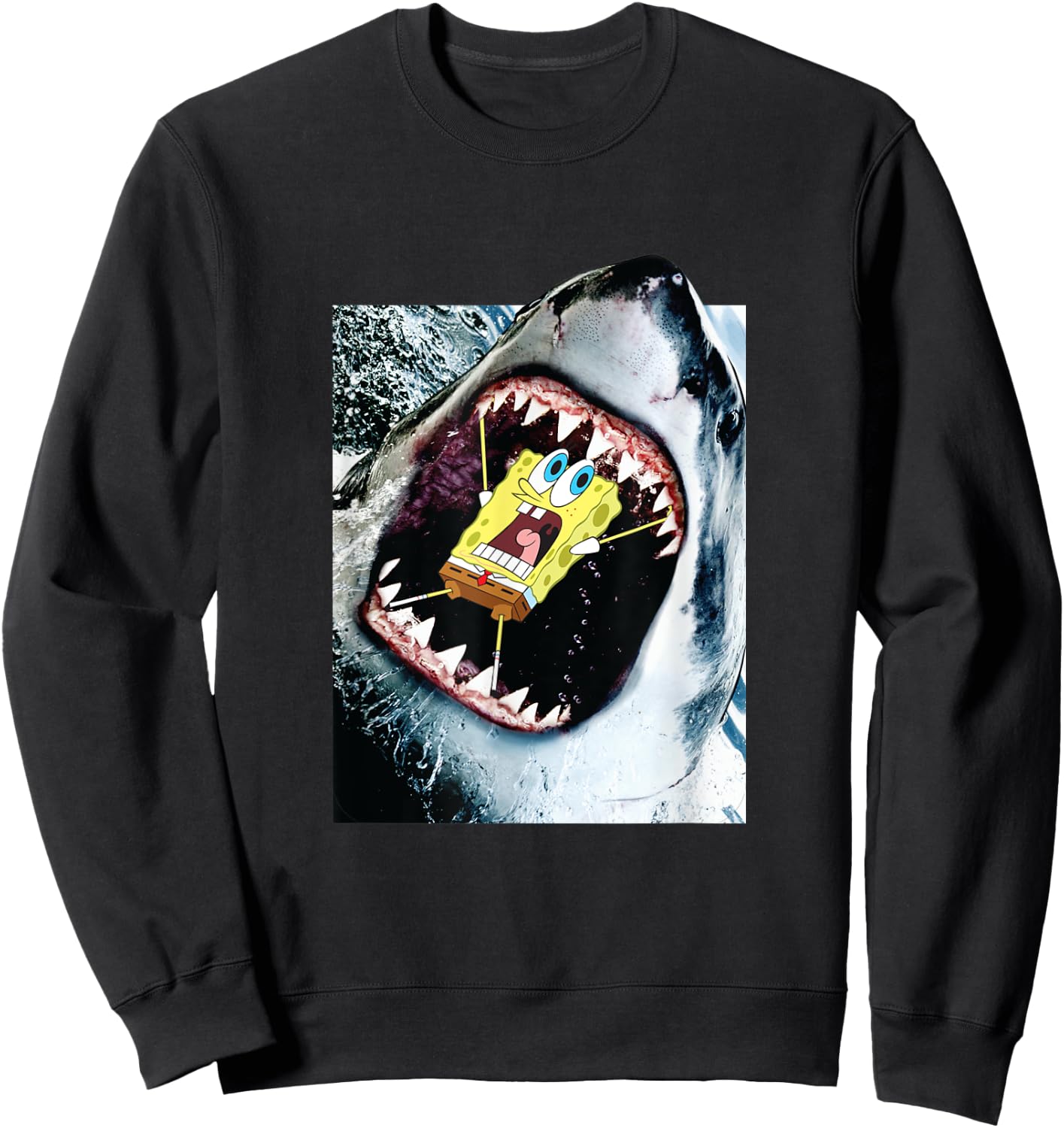 Shark Eating Spongebob Squarepants Sweatshirt - Sweatshirt | Black