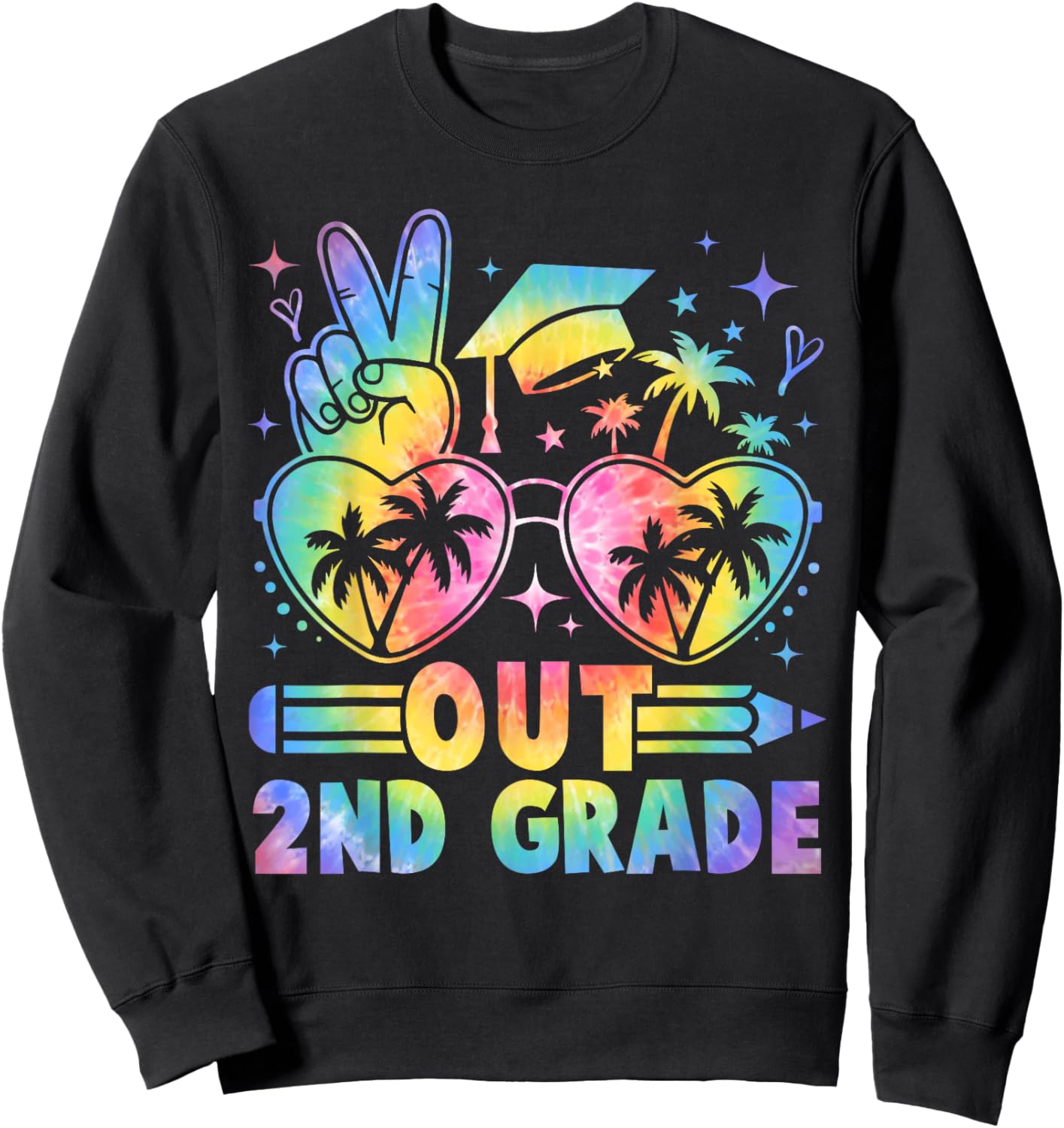 Peace Out Second Grade Cute Tie Dye Last Day Of 2nd Grade Sweatshirt - Sweatshirt | Black