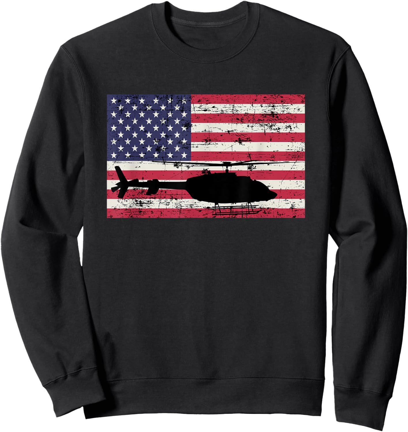 Patriotic Bell 407 helicopter American flag Sweatshirt - Sweatshirt | Black