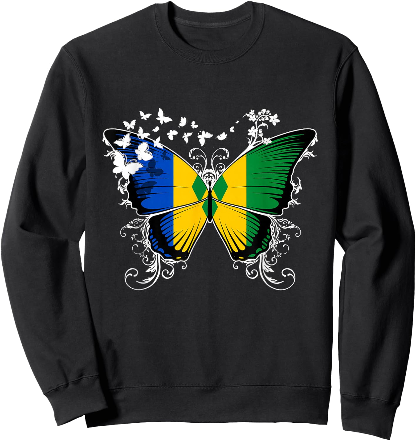 St. Vincent Flag Shirt Butterfly Graphic T Shirt Sweatshirt - Sweatshirt | Black
