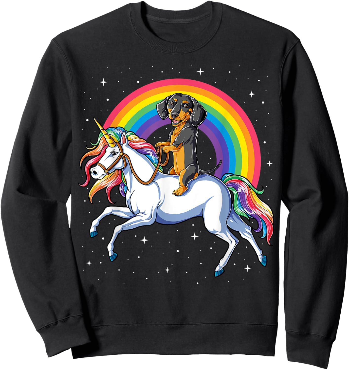 Dachshund Unicorn Girls Space Galaxy Rainbow Dog Sweatshirt - Sweatshirt | Black
