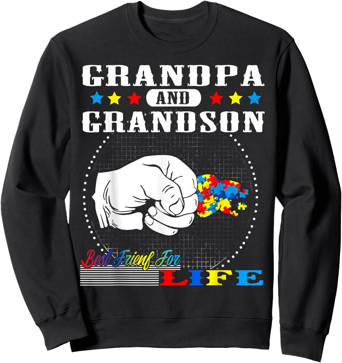 Autism Awareness Grandpa Grandson Best Friend for Life Gift Sweatshirt - Sweatshirt | Black