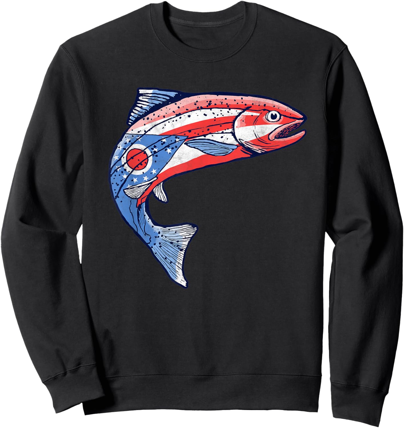 Retro Ohio Flag Trout Vintage Fly Fishing Graphic Design Sweatshirt - Sweatshirt | Black