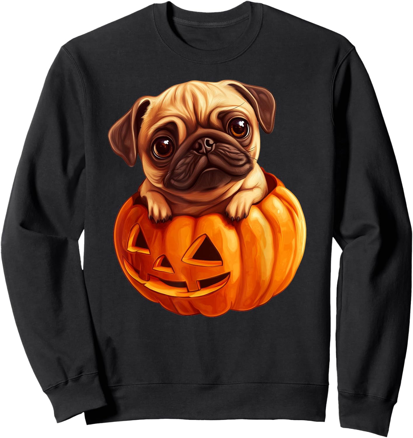 Pug in Pumpkin Halloween Pugkin | Cute Pug Halloween Sweatshirt - Sweatshirt | Black
