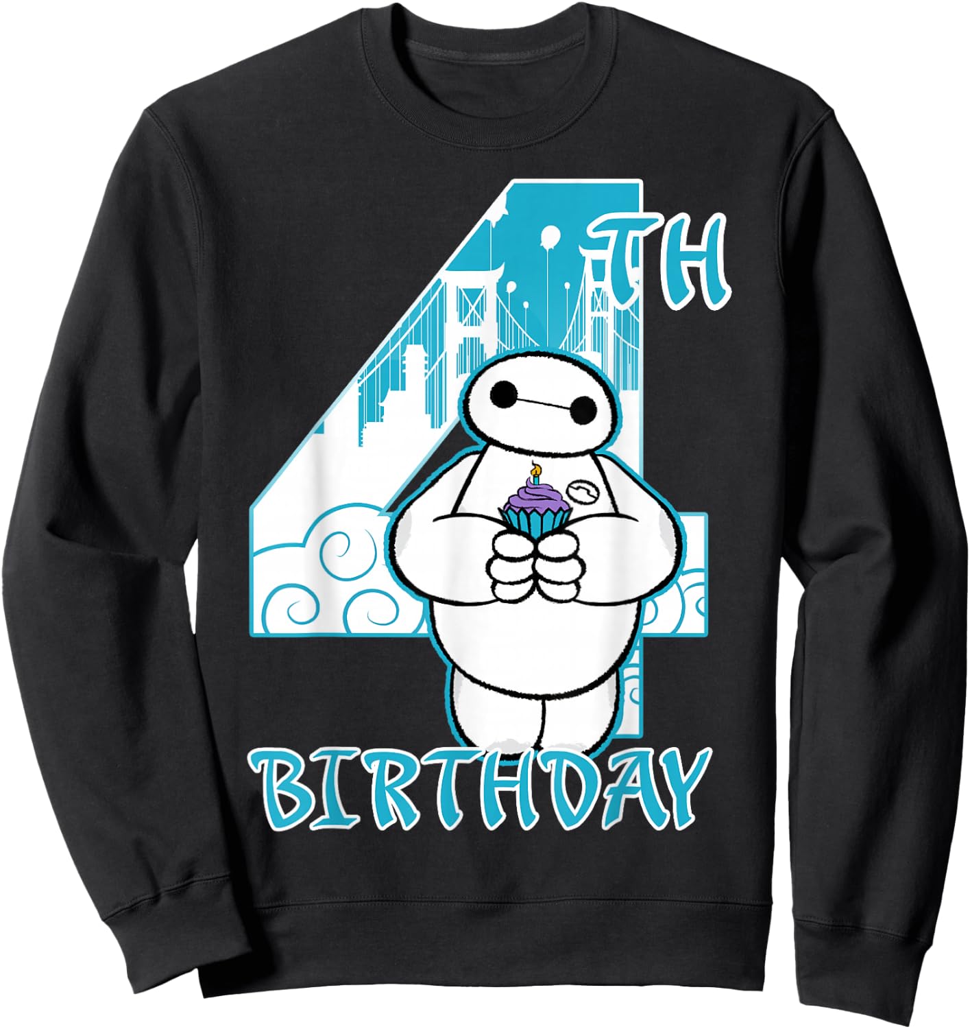 Disney Big Hero 6 Baymax 4th Birthday Cupcake Portrait Sweatshirt - Sweatshirt | Black
