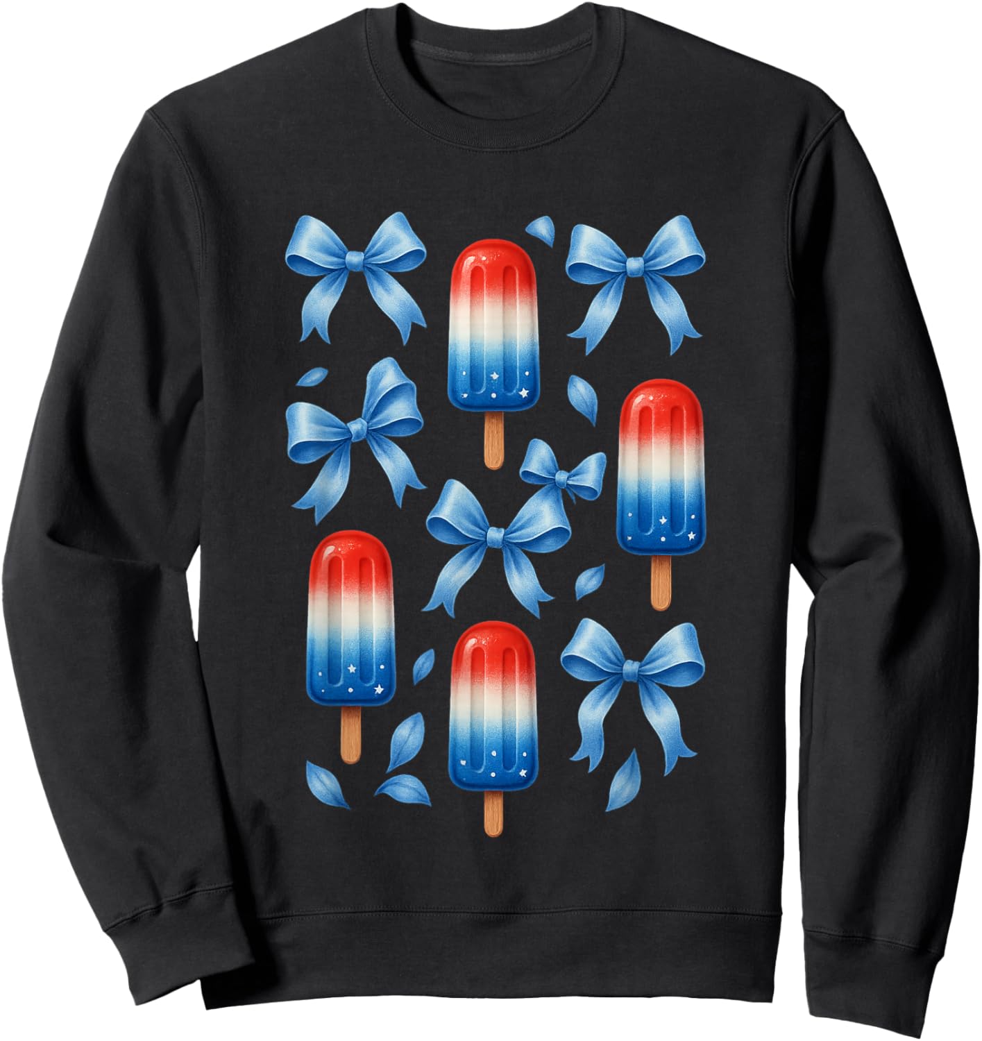 Coquette Bow Preppy 4th of July Popsicle Bow Girl Women Sweatshirt - Sweatshirt | Black