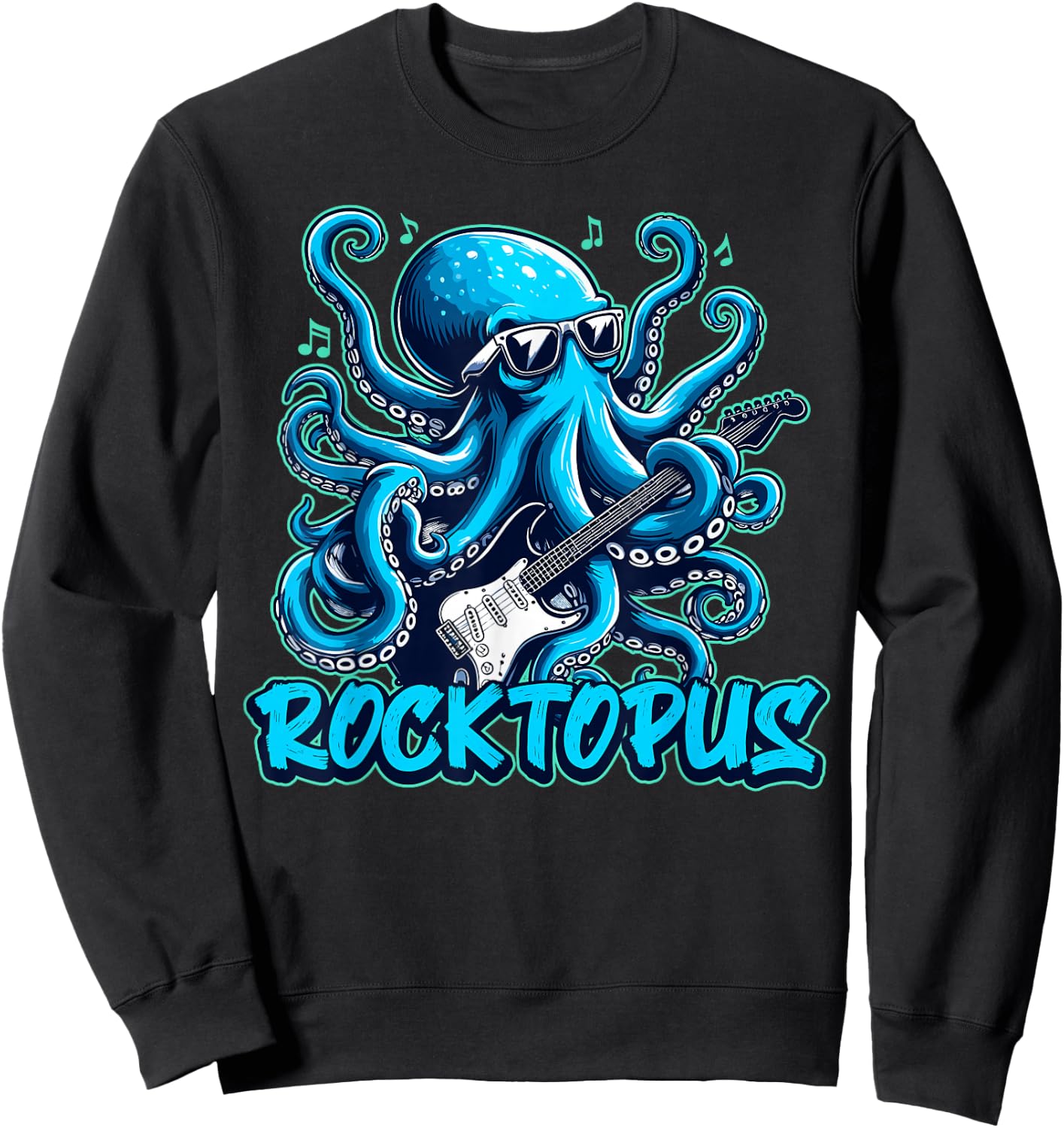 Rocktopus Cool Octopus with Guitar Music Lover Sweatshirt - Sweatshirt | Black