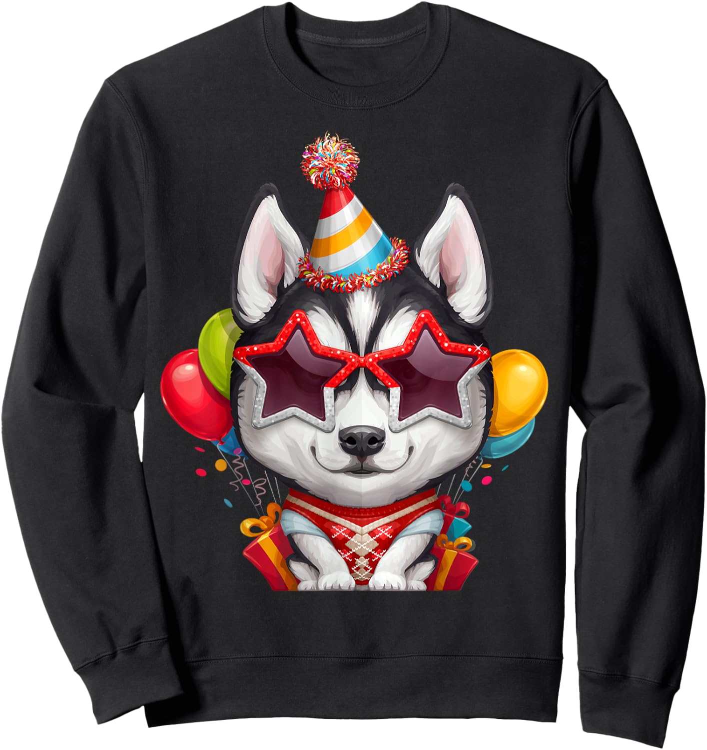 Siberian Husky in Glasses Birthday Sweatshirt - Sweatshirt | Black