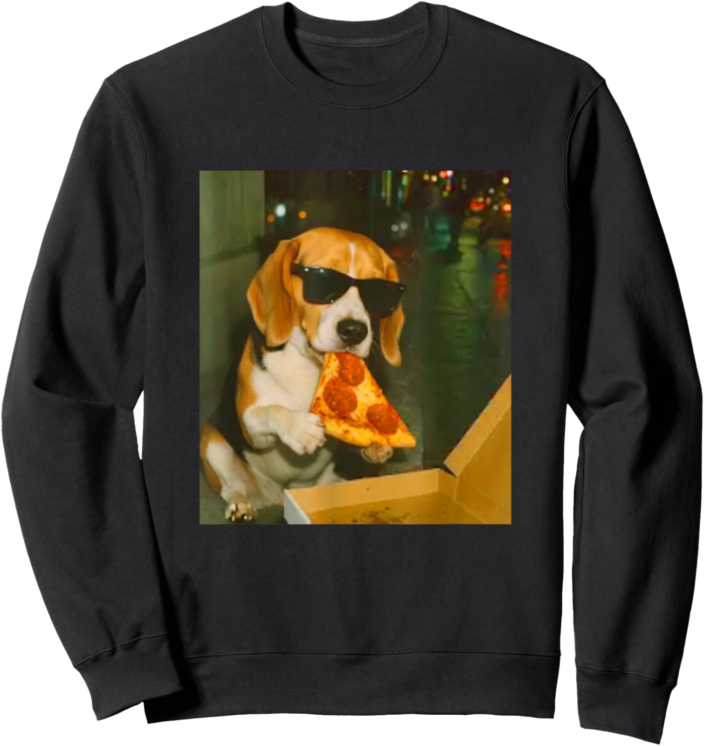 Funny Beagle Dog Eating Pizza Meme Retro Sweatshirt - Sweatshirt | Black