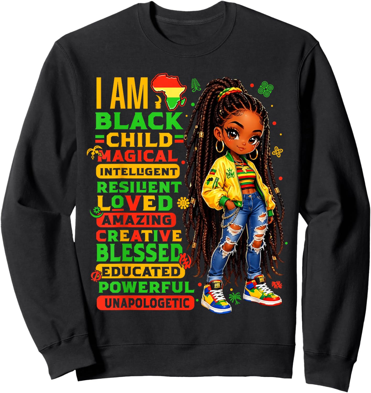I Am Black Child African American History Month Girls Kids Sweatshirt - Sweatshirt | Black