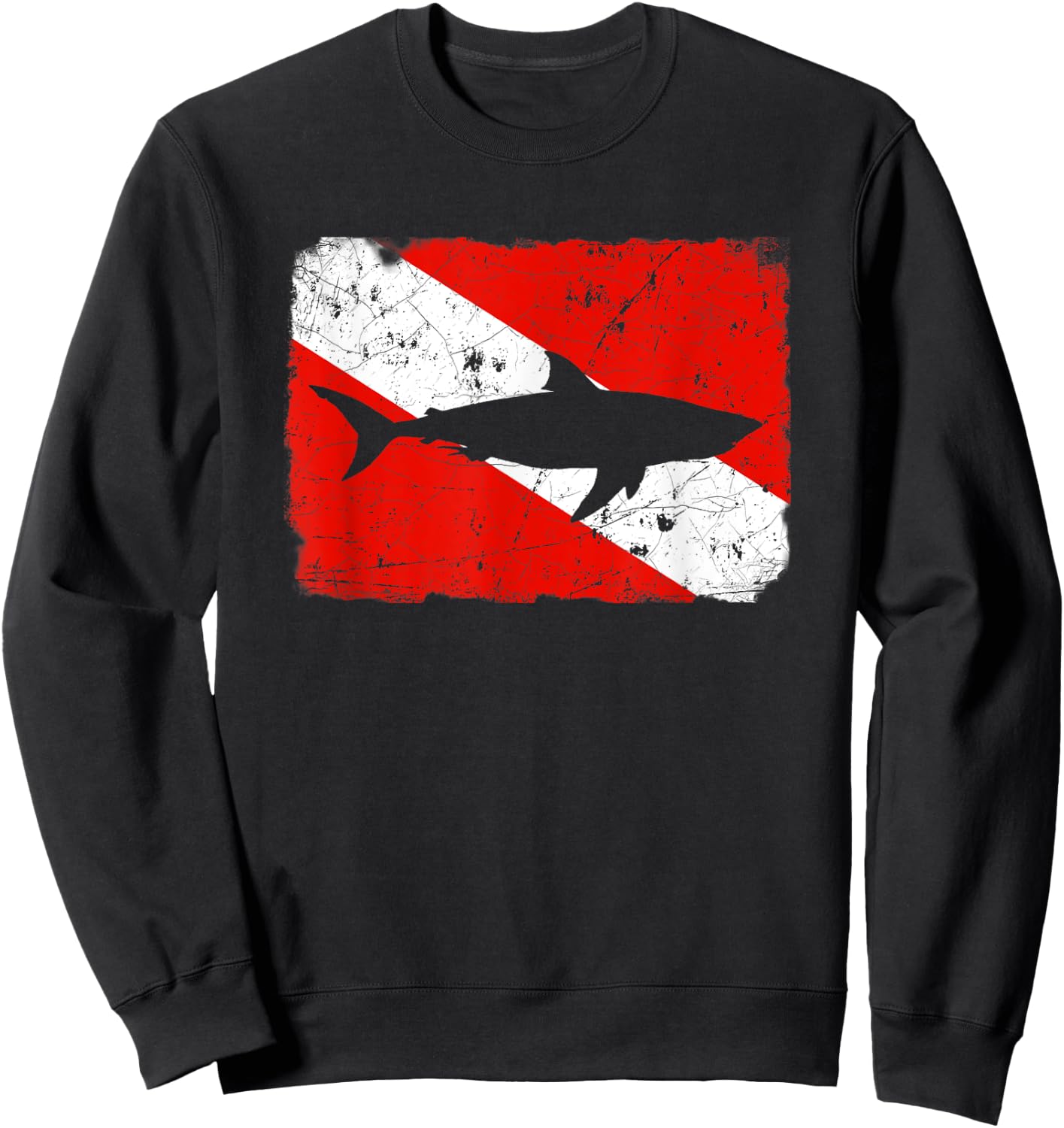 Shark Dive Flag / Vintage Distressed Divers Sweatshirt - Sweatshirt | Black