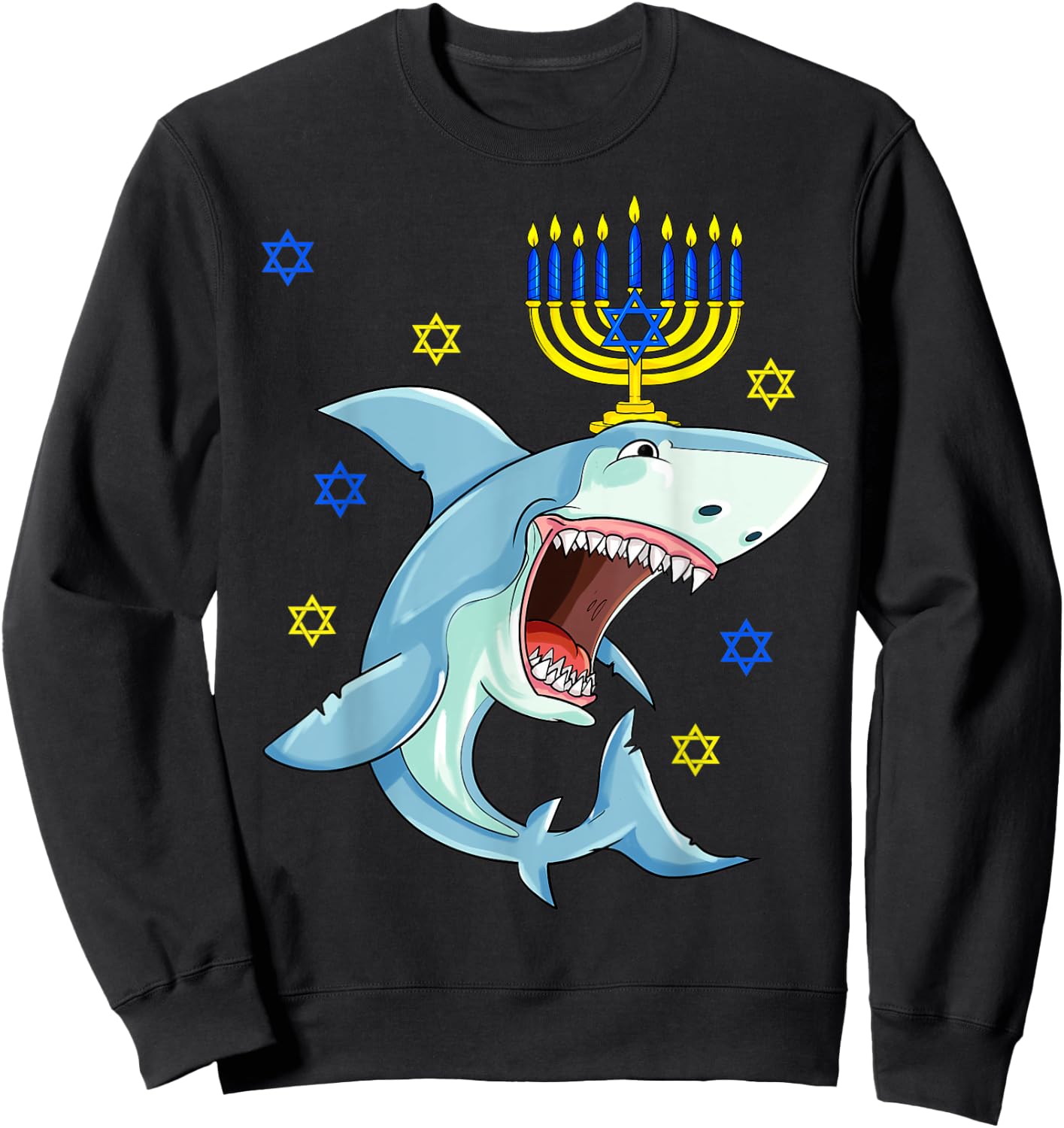 Hanukkah Menorah Shark Funny Chanukah Jewish Gift Sweatshirt - Sweatshirt | Black
