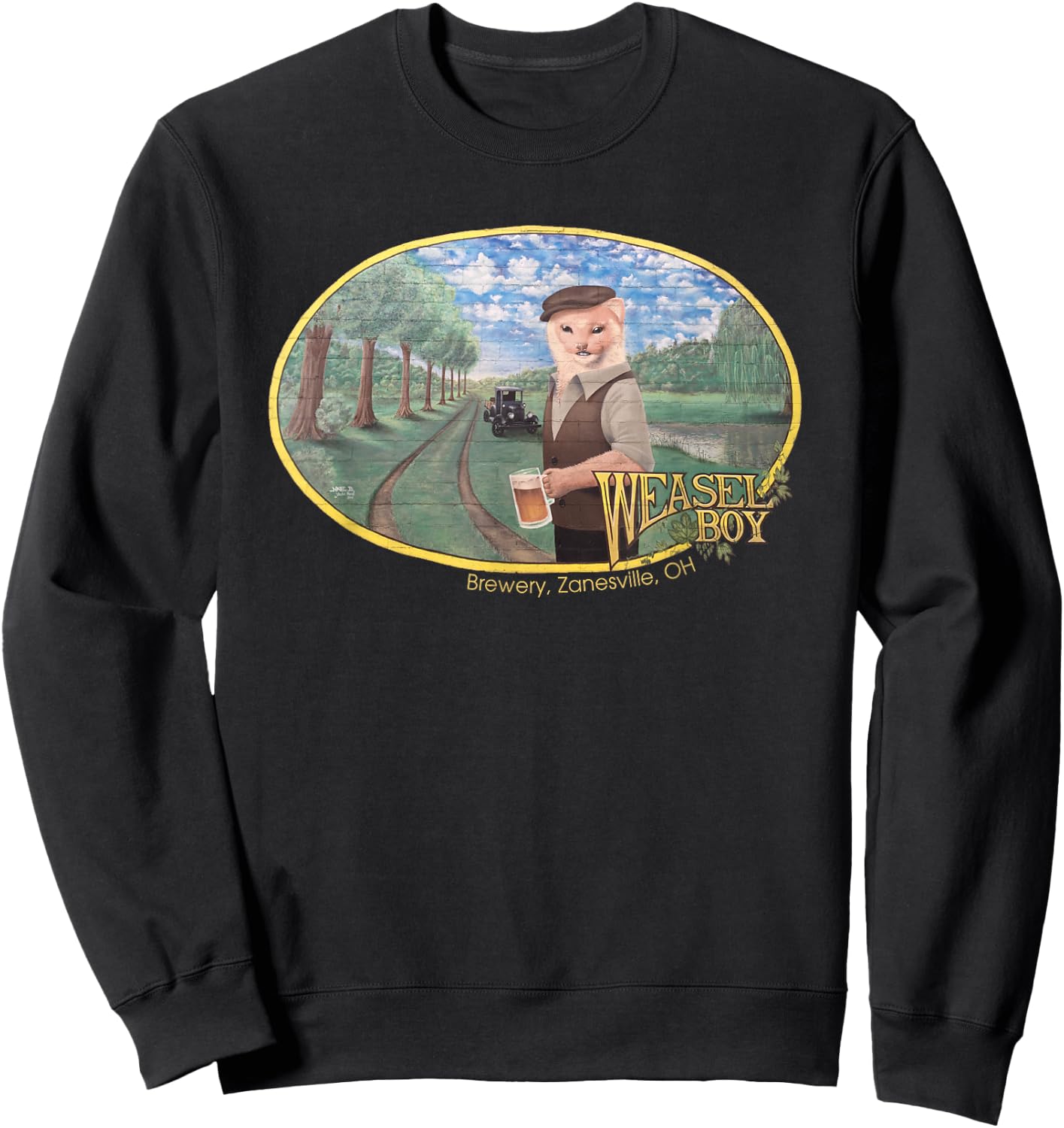 Weasel Boy Brewing Company Mural Art Relaxed Fit Sweatshirt - Sweatshirt | Black