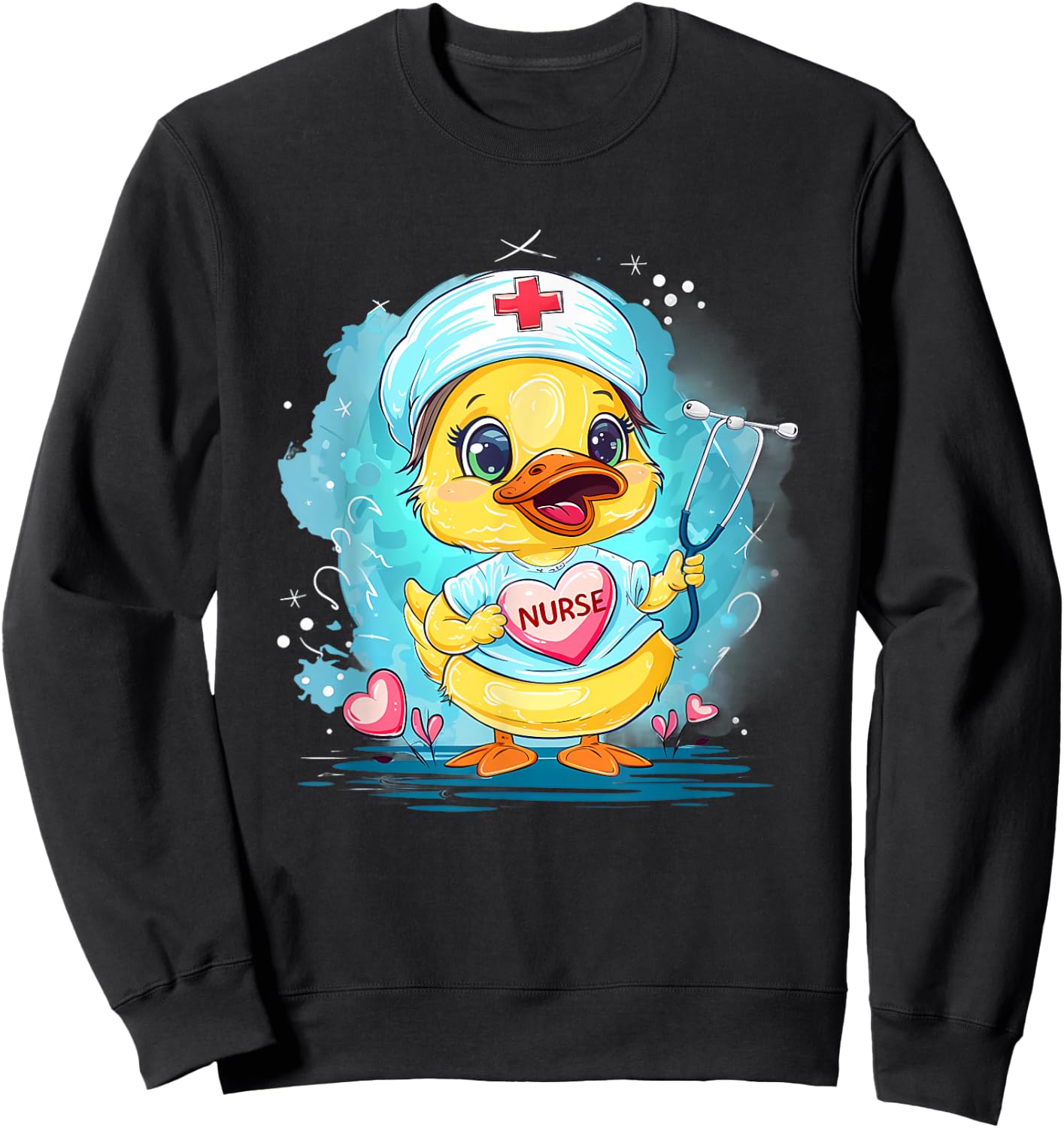 Rubber Duck Nurse Stethoscope Nursing Rubber Duck Lover Sweatshirt - Sweatshirt | Black