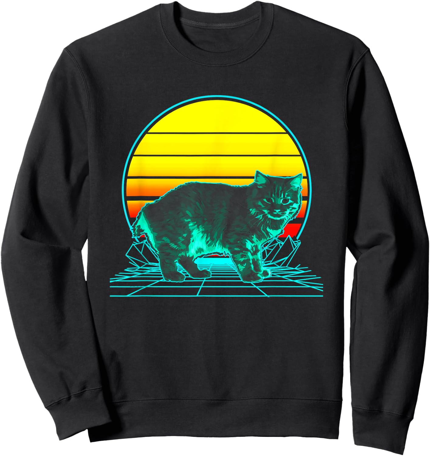 Retro Manx Cat Vaporwave Sweatshirt - Sweatshirt | Black