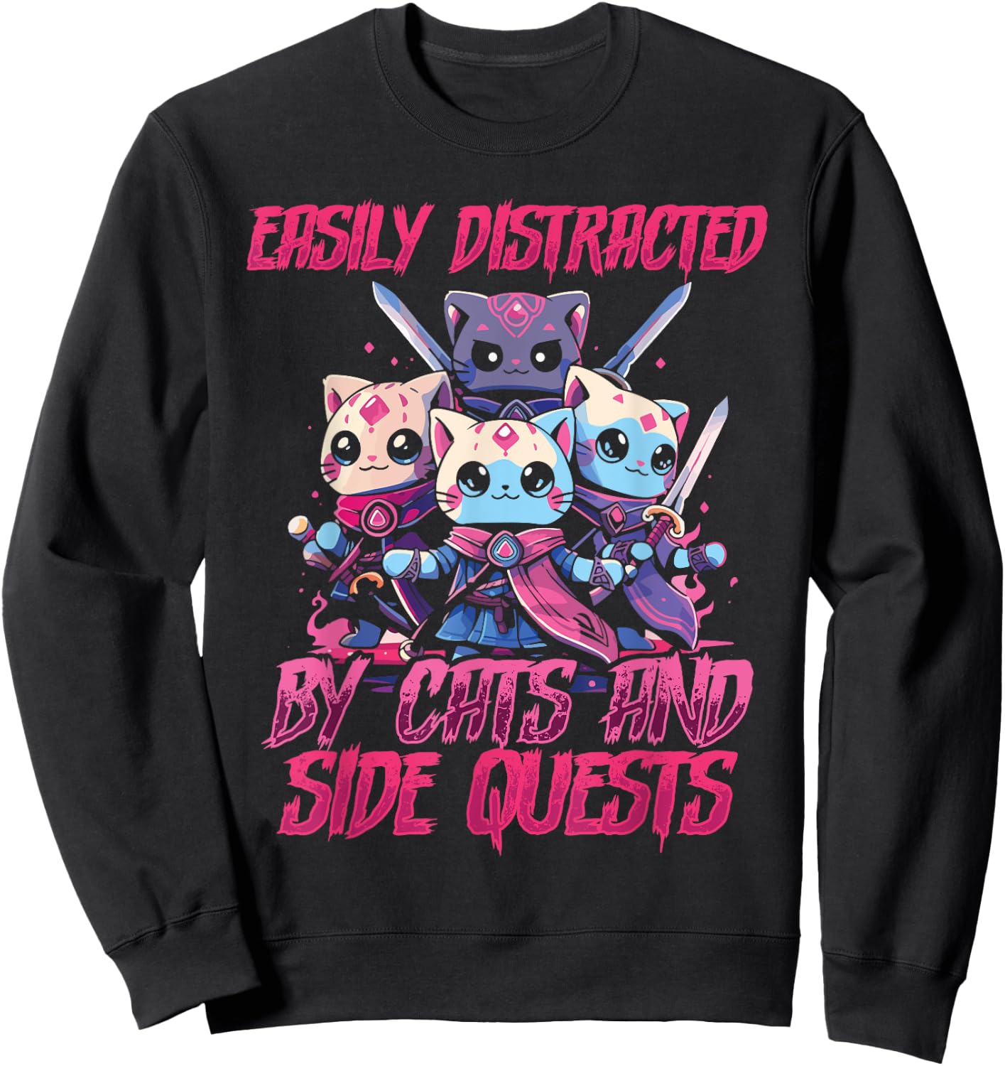RPG Gamer Cats Side Quest Distracted Nerdy Tabletop Fun Men Sweatshirt - Sweatshirt | Black