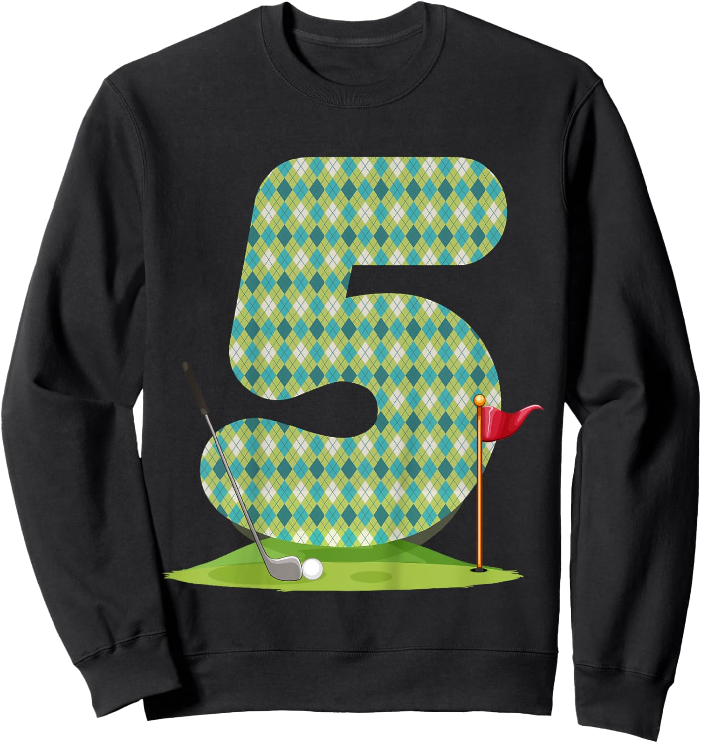 Kids Kids 5th Birthday Golf Funny Golfer 5 Years Old Golfing Sweatshirt - Sweatshirt | Black