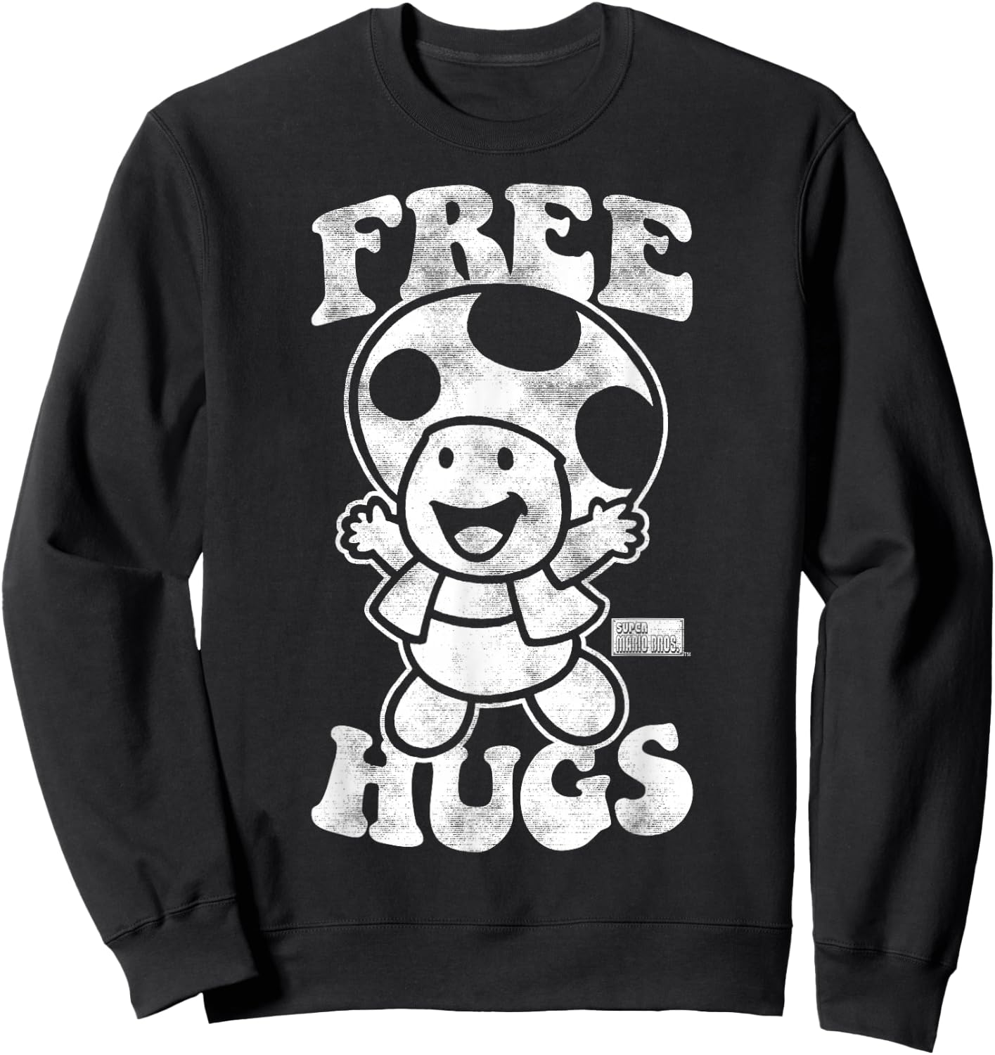 Nintendo Super Mario Toad Free Hugs Vintage Graphic Sweatshirt - Sweatshirt | Black