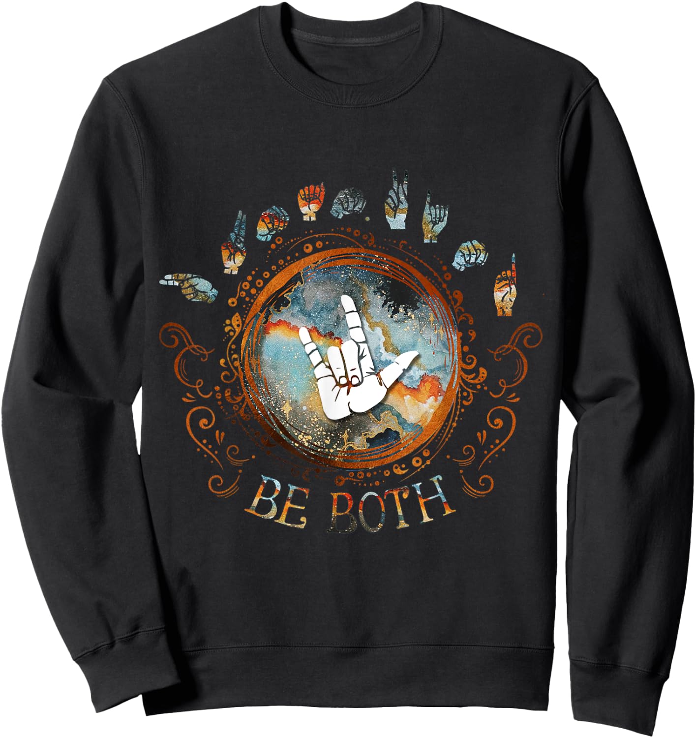 Human Kind Be Both ASL - Sign Language Gift Sweatshirt - Sweatshirt | Black