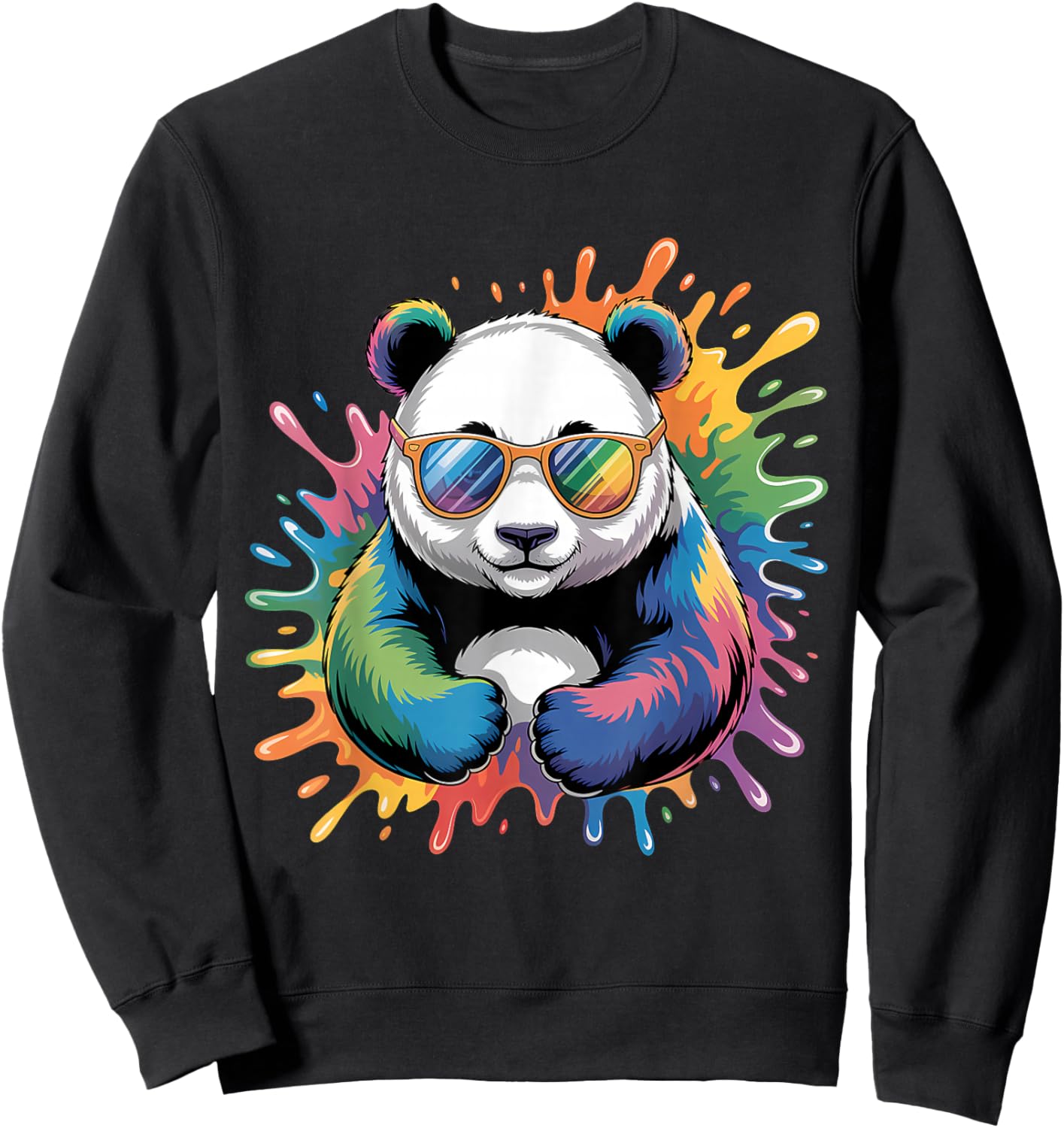 Panda with Sunglasses Graphic Motif Animal Funny Panda Bear Sweatshirt - Sweatshirt | Black